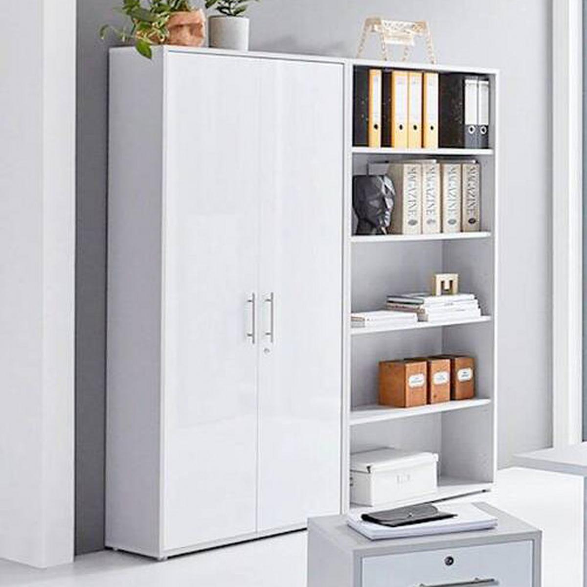 Aktenschrank Office Edition Grau/weiß Hg, B: 168,8 Cm - Weiß Hochglanz/Grau, MODERN, Holzwerkstoff (168,8/185,6/33cm) - MID.YOU