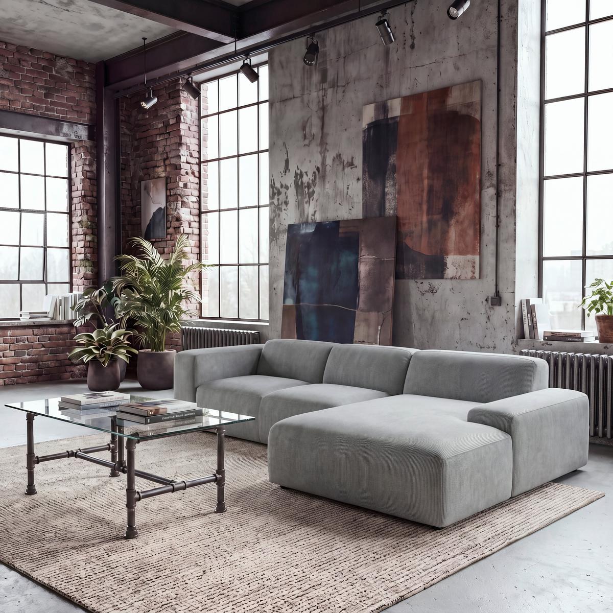 ECKSOFA Hannah Hellgrau 304x200 cm - Hellgrau/Schwarz, Design, Textil (304/200cm) - MID.YOU