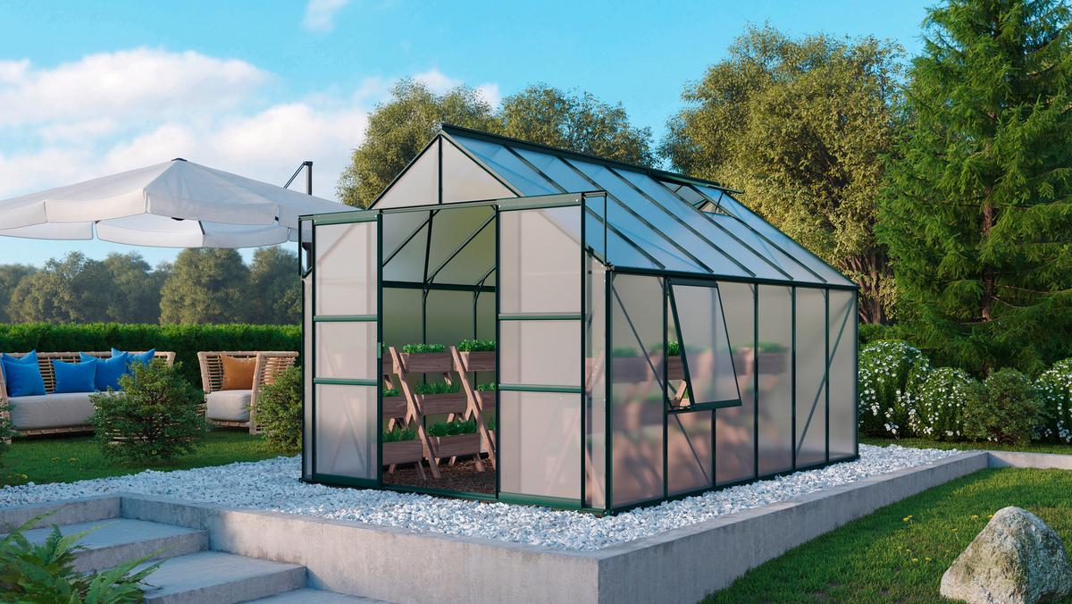 Gewächshausbausatz Meridian 2 9900 9,9 M2 Metall/kunststoff - Grün, Basics, Kunststoff/Metall (257/231,8/383cm)