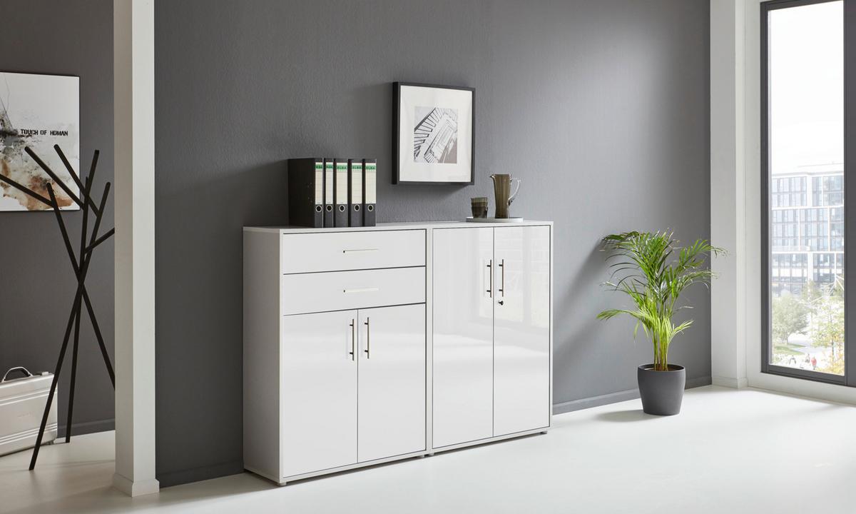 Aktenschrank Office Edition Grau/weiß Hg, B: 168,8 Cm - Weiß Hochglanz/Grau, MODERN, Holzwerkstoff (168,8/113,6/33cm) - MID.YOU