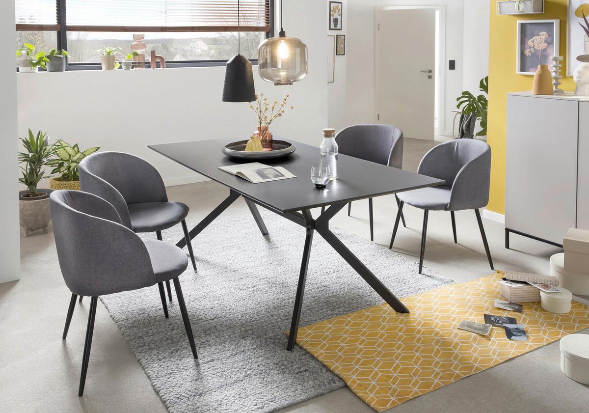 Esstisch Schwarz, Dunkelgrau L: 180cm - Dunkelgrau/Schwarz, Design, Holzwerkstoff/Metall (180/90/75cm) - Livetastic