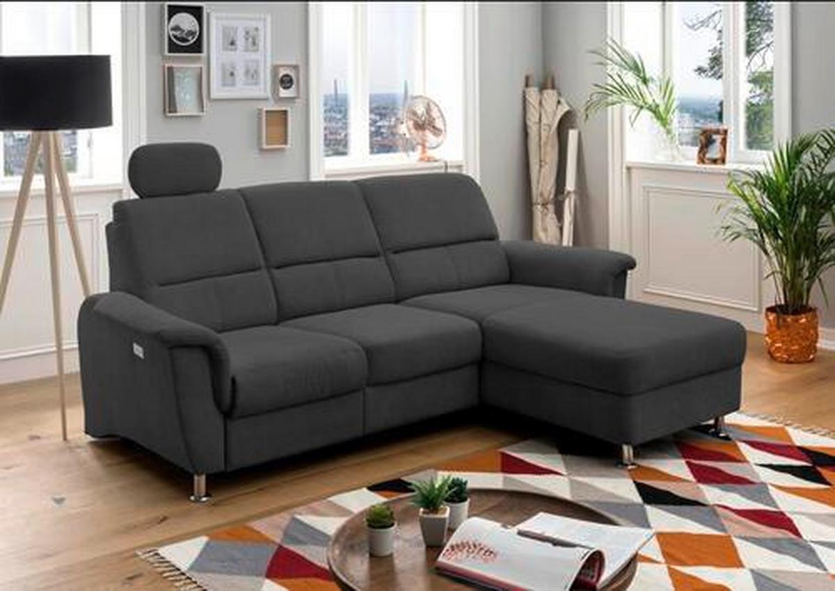 Ecksofa mit Relaxfunktion + USB Anschluss Parole, Mikrof. - Chromfarben/Schwarz, MODERN, Textil (231/165cm) - Livetastic