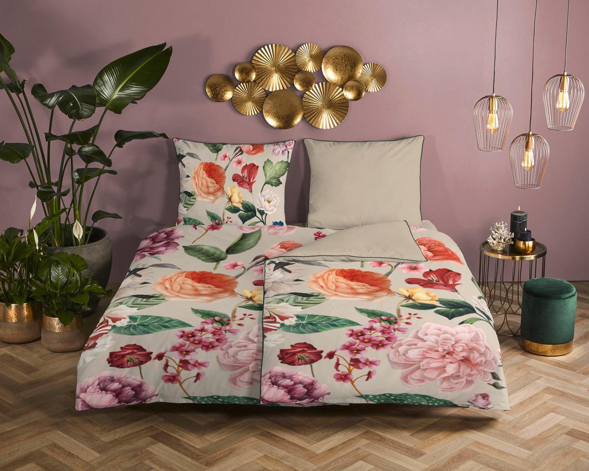 Wendebettwäsche 140x200 Cm Fiori Sandfarben Blume - Sandfarben, Basics, Textil (140/200cm)
