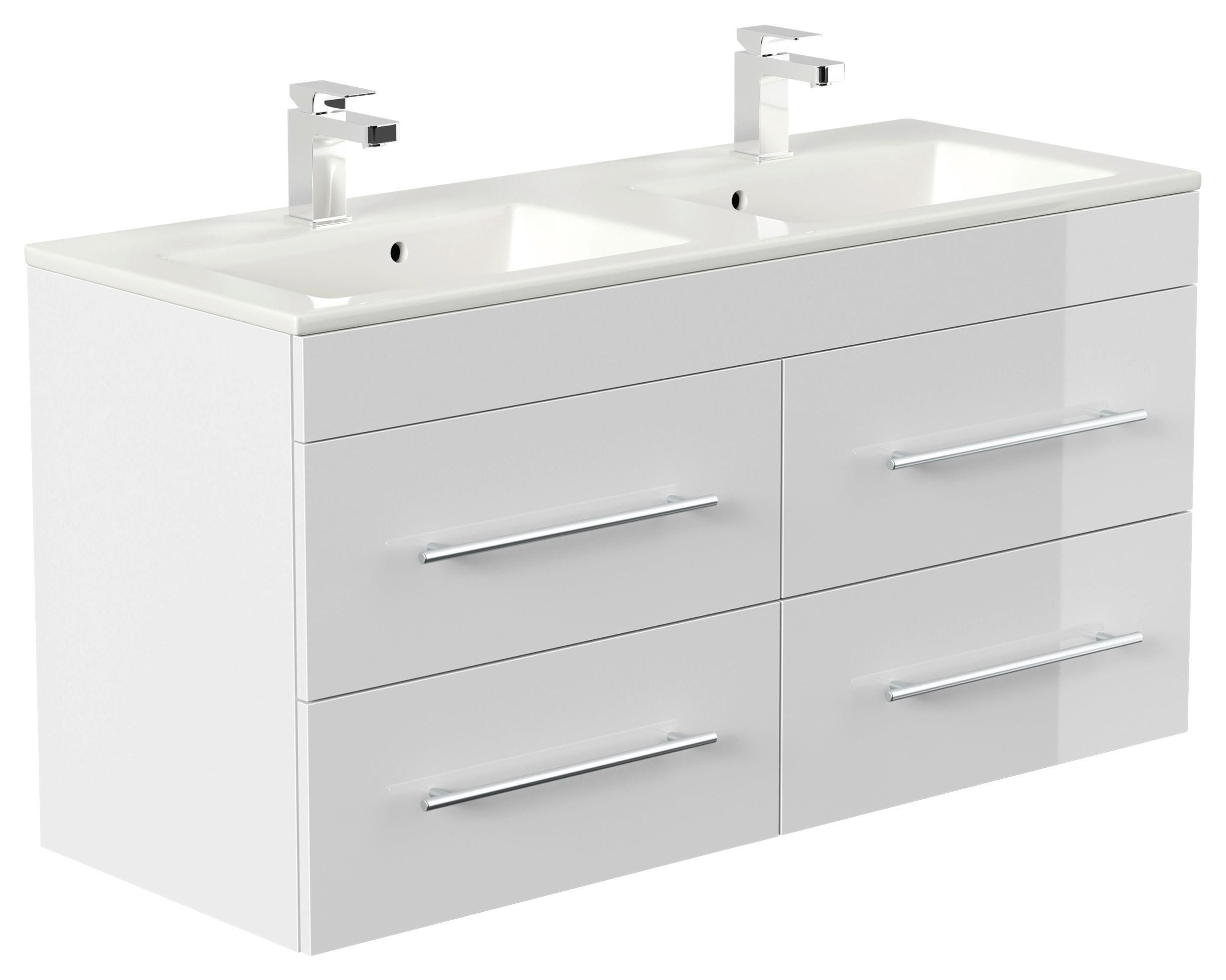 WASCHTISCHKOMBI Homeline, Weiß HG B: 120cm - Weiß Hochglanz/Weiß, Basics, Keramik/Holzwerkstoff (120cm) - MID.YOU