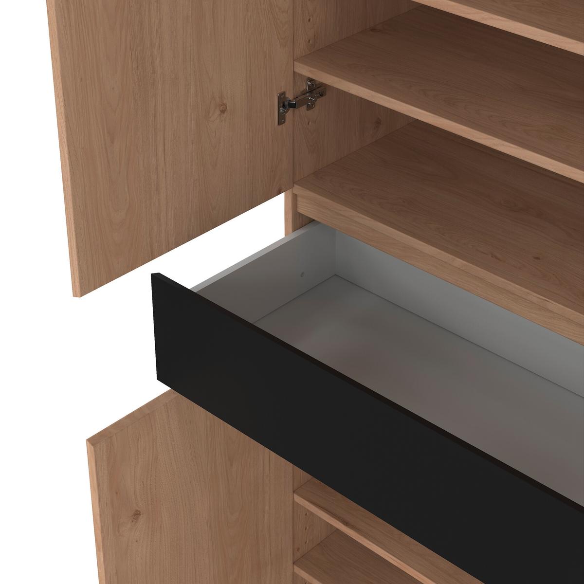 Schuhschrank Naia, Schwarz, Eichefarben, B: 80,4 Cm - Eichefarben/Schwarz, Design, Holzwerkstoff (80,4/191,7/40cm) - Livetastic