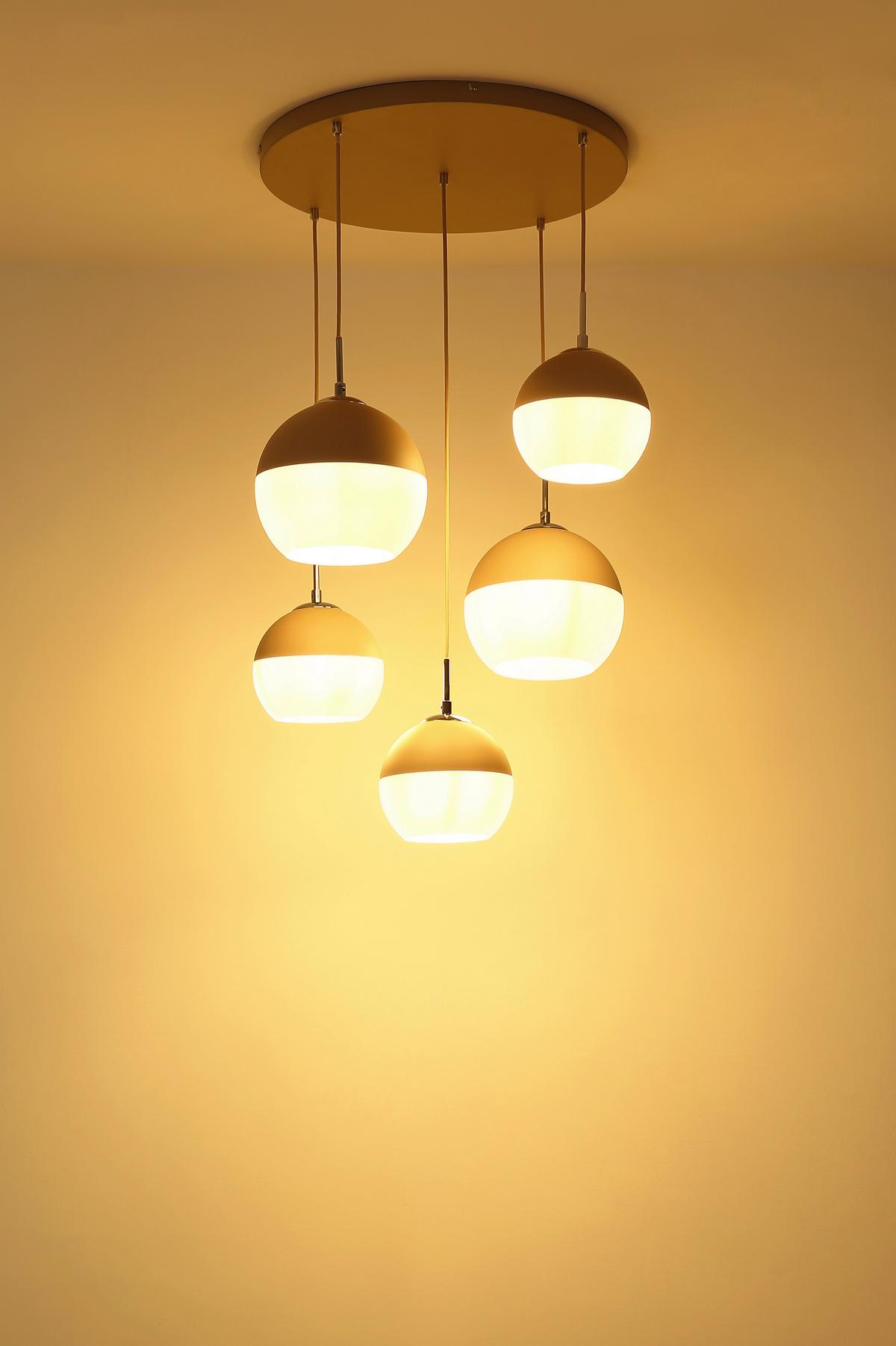 Hängeleuchte Exkl. 5xe27, 60w - Sandfarben/Beige, Design, Glas/Textil (57/120cm) - Globo