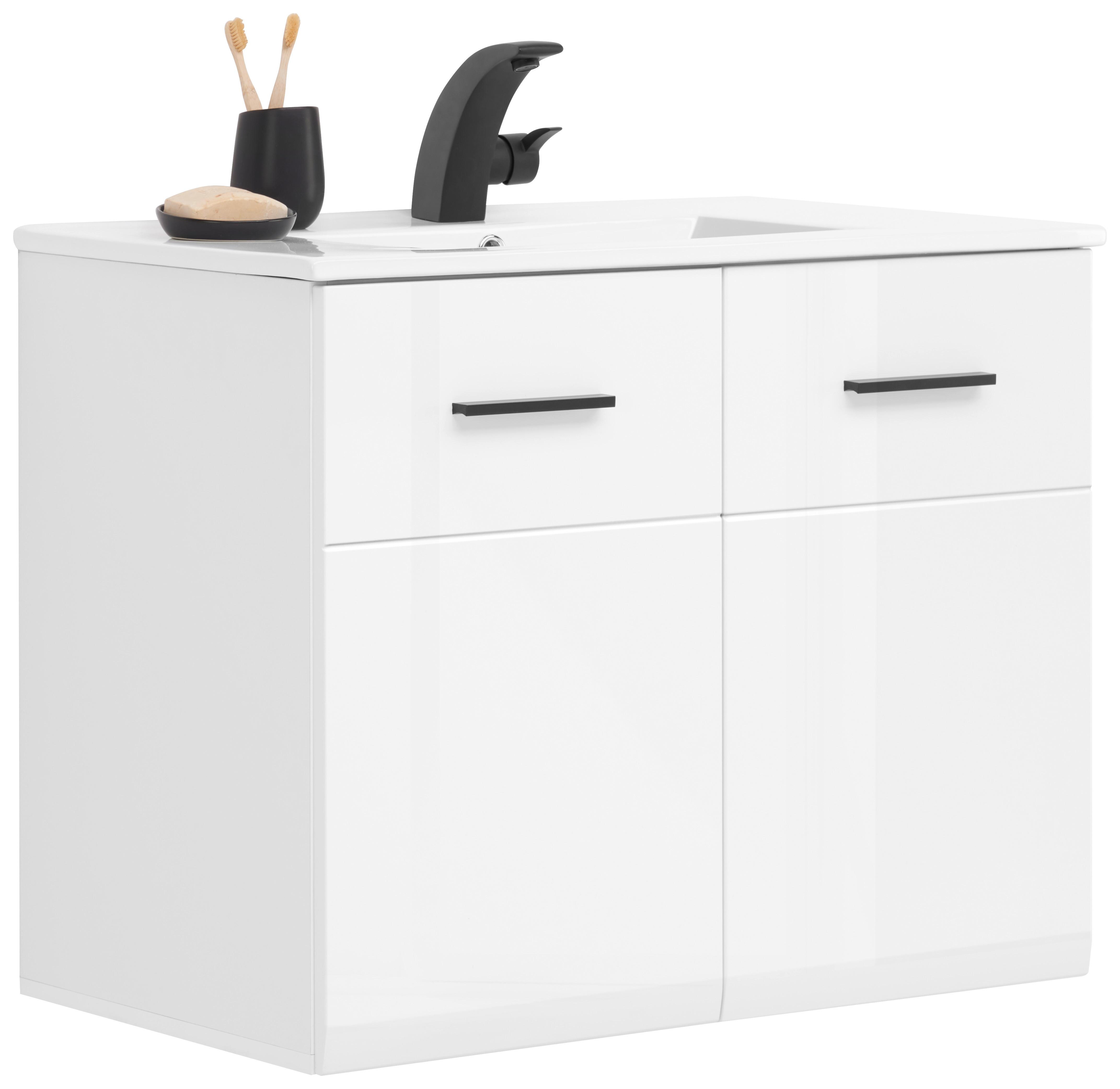 Waschtischkombi Avanti Weiß B: 79,8 cm - Weiß Hochglanz, Design, Holzwerkstoff (79,8/84,6/46cm) - Hom`in