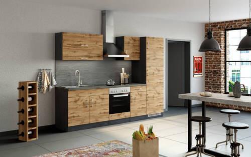 Küchenzeile Sorrento ohne Geräte B: 270 cm Eichefarben - Eichefarben/Anthrazit, MODERN, Holzwerkstoff (270/200/60cm) - Held