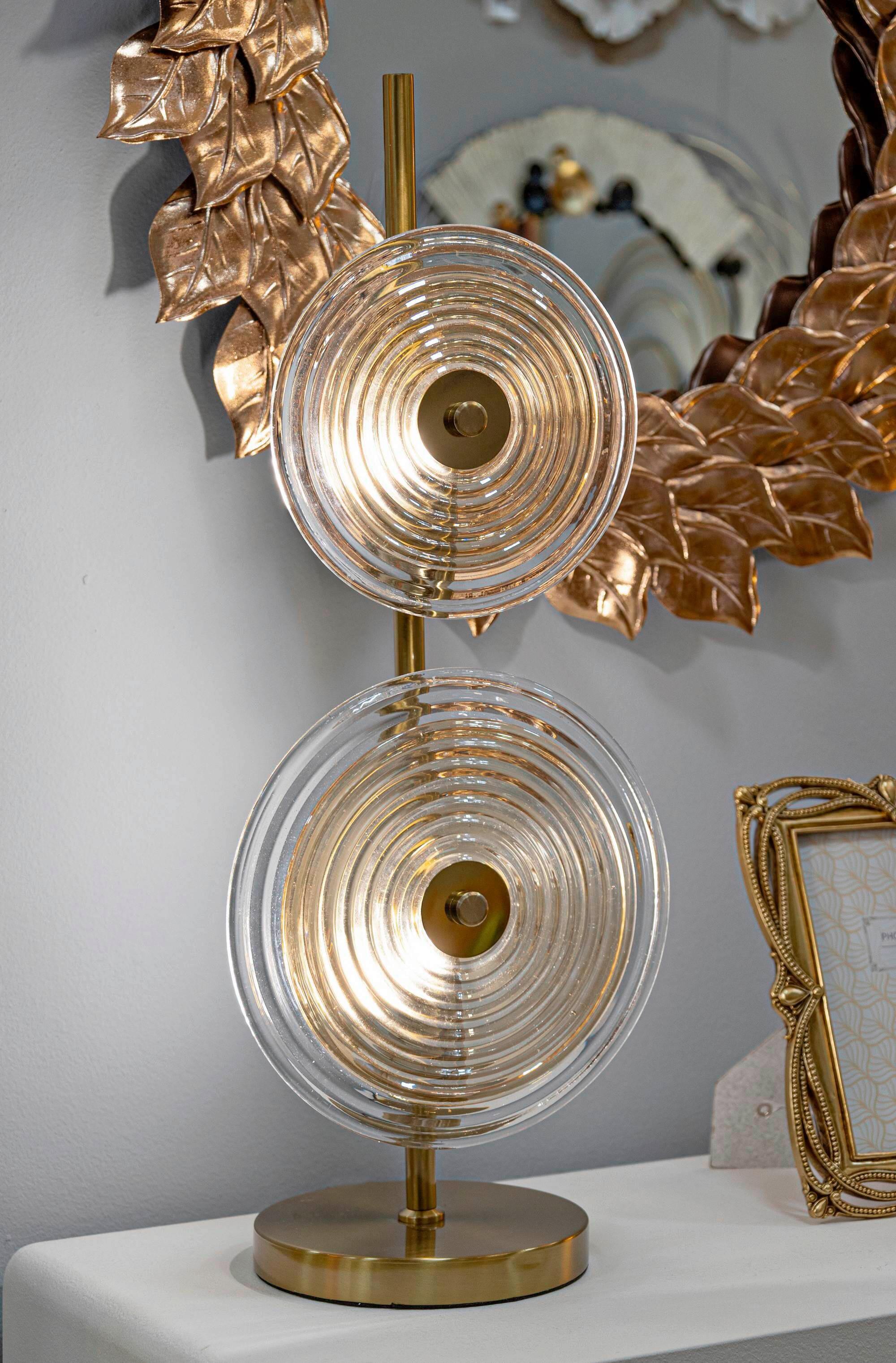 Tischleuchte Venice Braun, Gold-/Naturfarben B: 25 cm - Goldfarben/Braun, Basics, Glas/Metall (25/63/25cm)