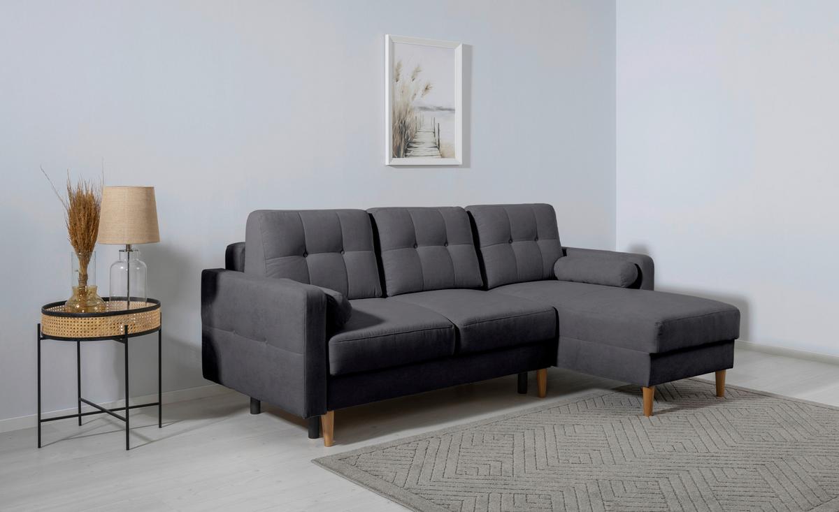 Ecksofa Noret Dunkelgrau S: 223x157 Cm - Dunkelgrau/Buchefarben, Design, Textil (223/157cm) - MID.YOU