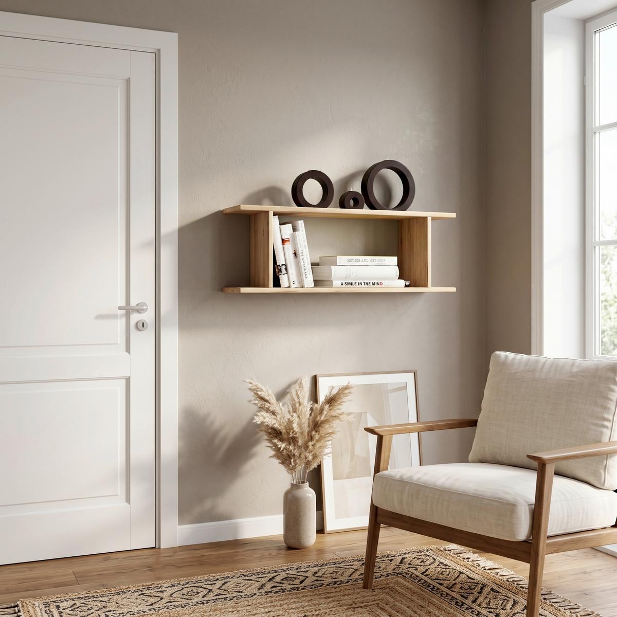 Nástenný regál SIROLA Farba: dub medový š: 80 cm - dub medový, Design, kompozitné drevo (80/28/19,7cm) - MID.YOU