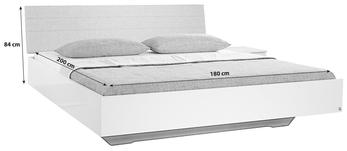 Holzbett 180x200cm Halle Weiß Hochglanz - Weiß Hochglanz/Grau, KONVENTIONELL, Holzwerkstoff/Textil (180/200cm) - Rauch Möbel