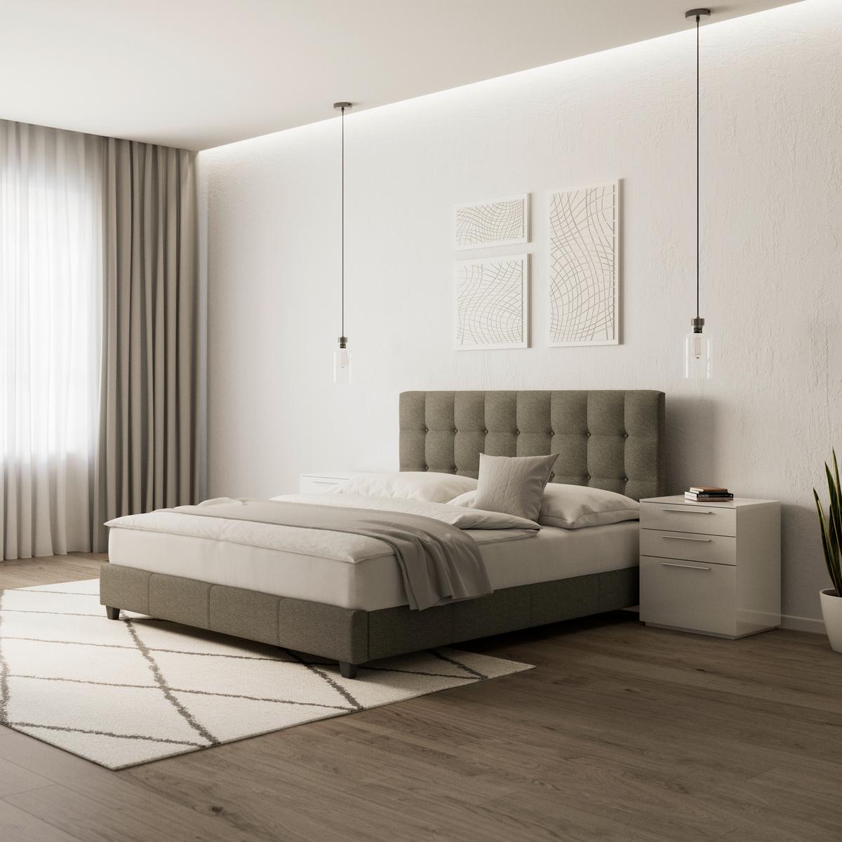 Čalouněná postel FREDERICO 180x200, světle šedá - černá/světle šedá, Moderní, kov/dřevo (180/200cm) - Bessagi Home