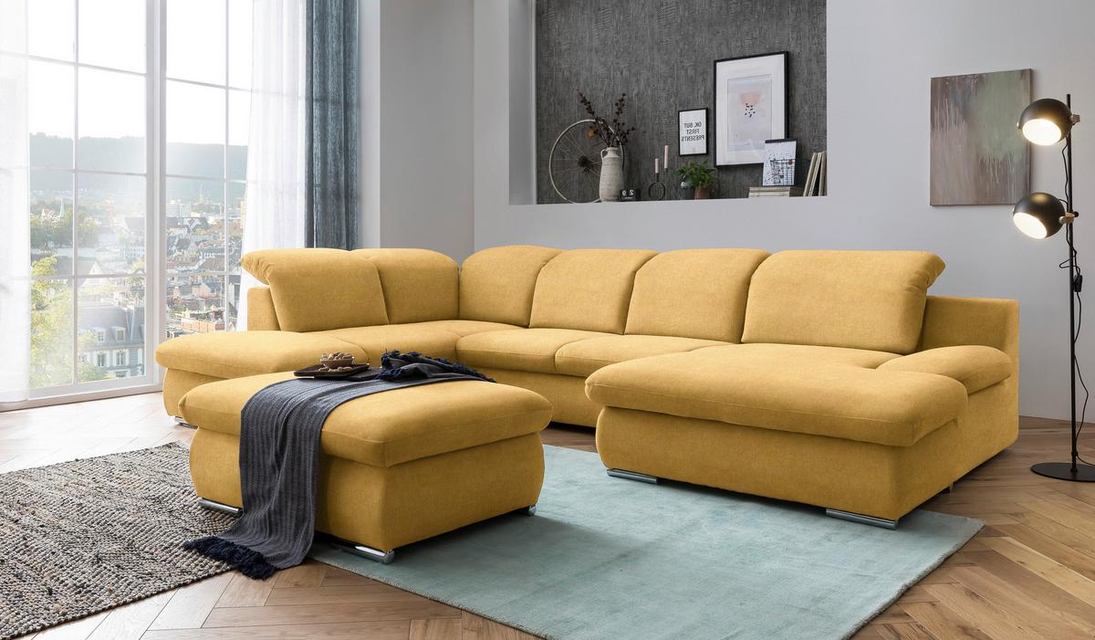 Wohnlandschaft Isona Gelb Chenille - Chromfarben/Gelb, Design, Textil (212/353/165cm) - Livetastic