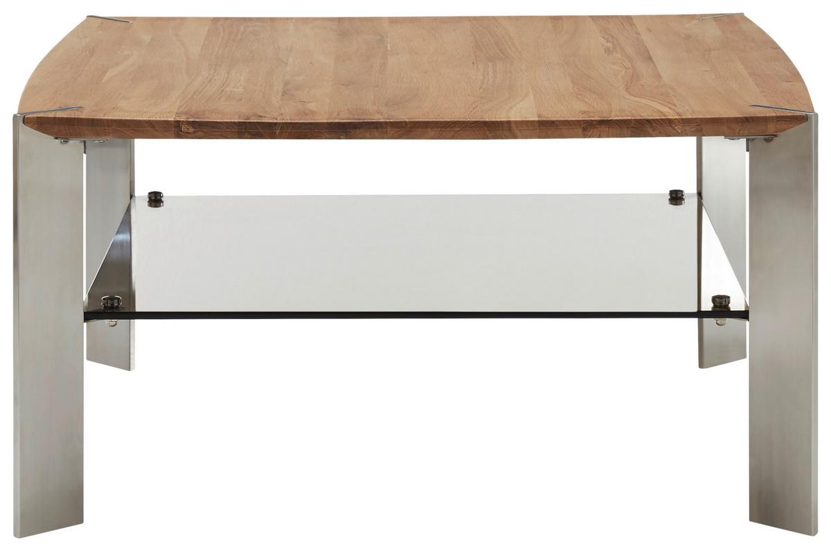 Beistelltisch mit Ablageplatte Nelia, Eiche/Edelstahl - Edelstahlfarben/Eichefarben, MODERN, Glas/Holz (50/41/50cm) - Livetastic