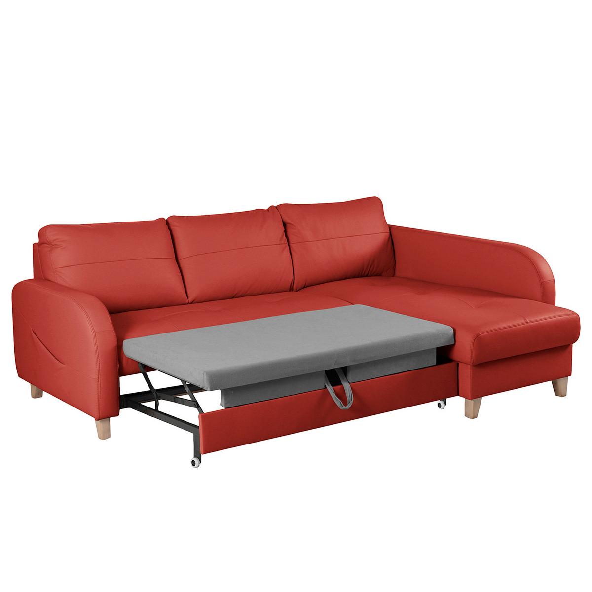 Ecksofa Compact Rot B: 227x168 cm - Buchefarben/Rot, Design, Leder/Textil (227/168cm) - Livetastic