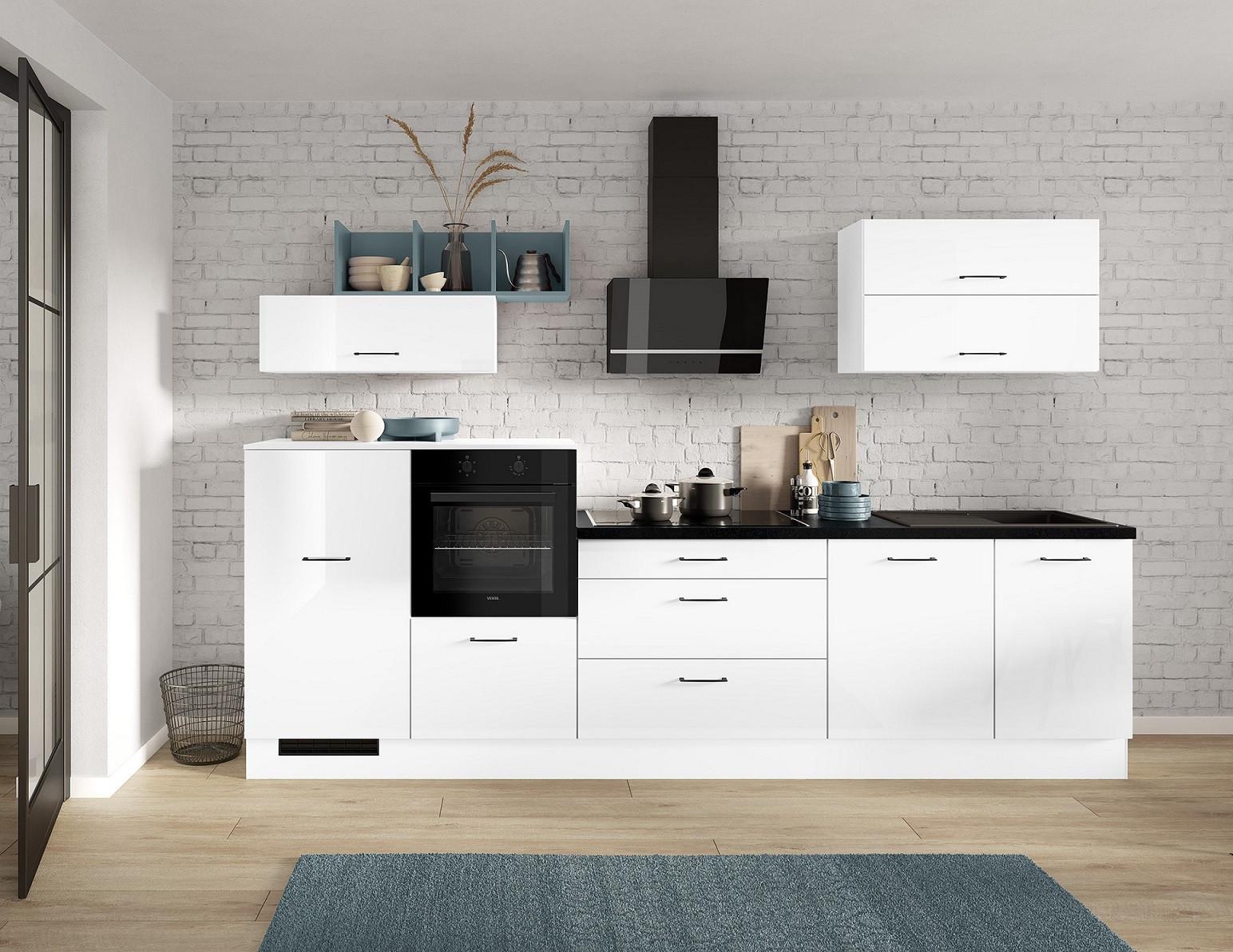 Küchenblock Ip405 Weiß B: 320 cm - Weiß Hochglanz/Schwarz, Trend, Holzwerkstoff (320cm) - Impuls