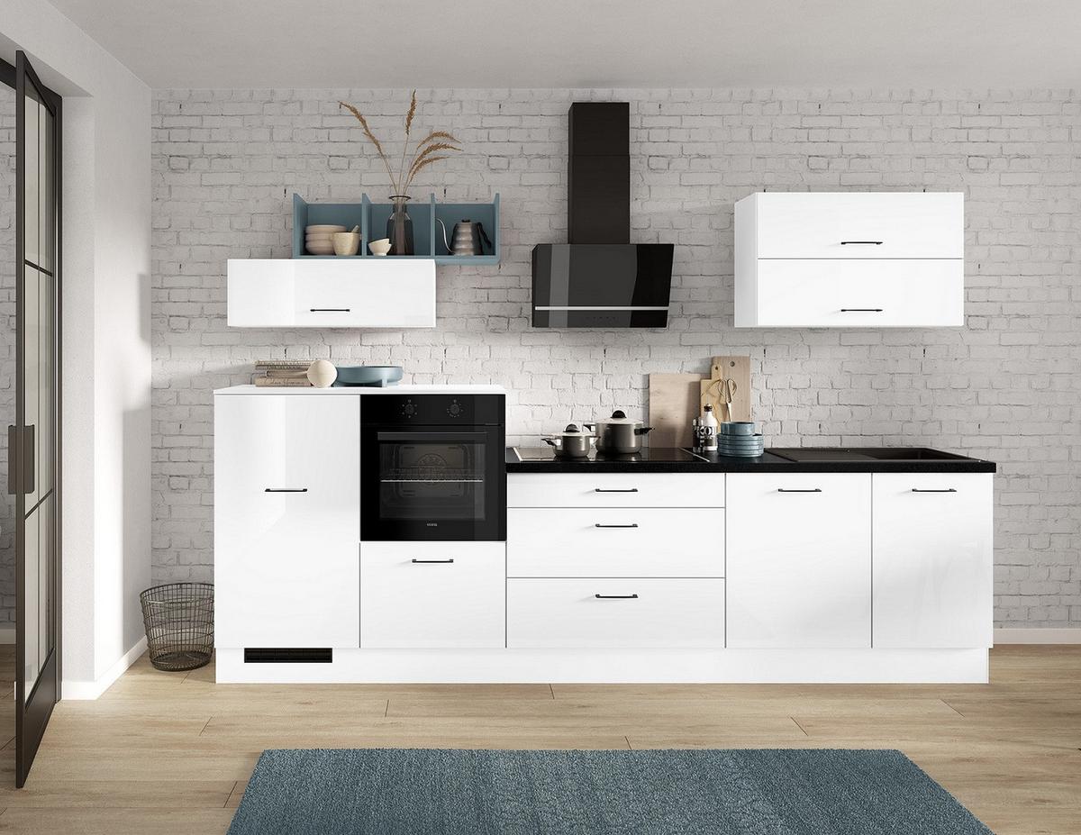 Küchenblock Ip405 Weiß B: 320 cm - Weiß Hochglanz/Schwarz, Trend, Holzwerkstoff (320cm) - Impuls