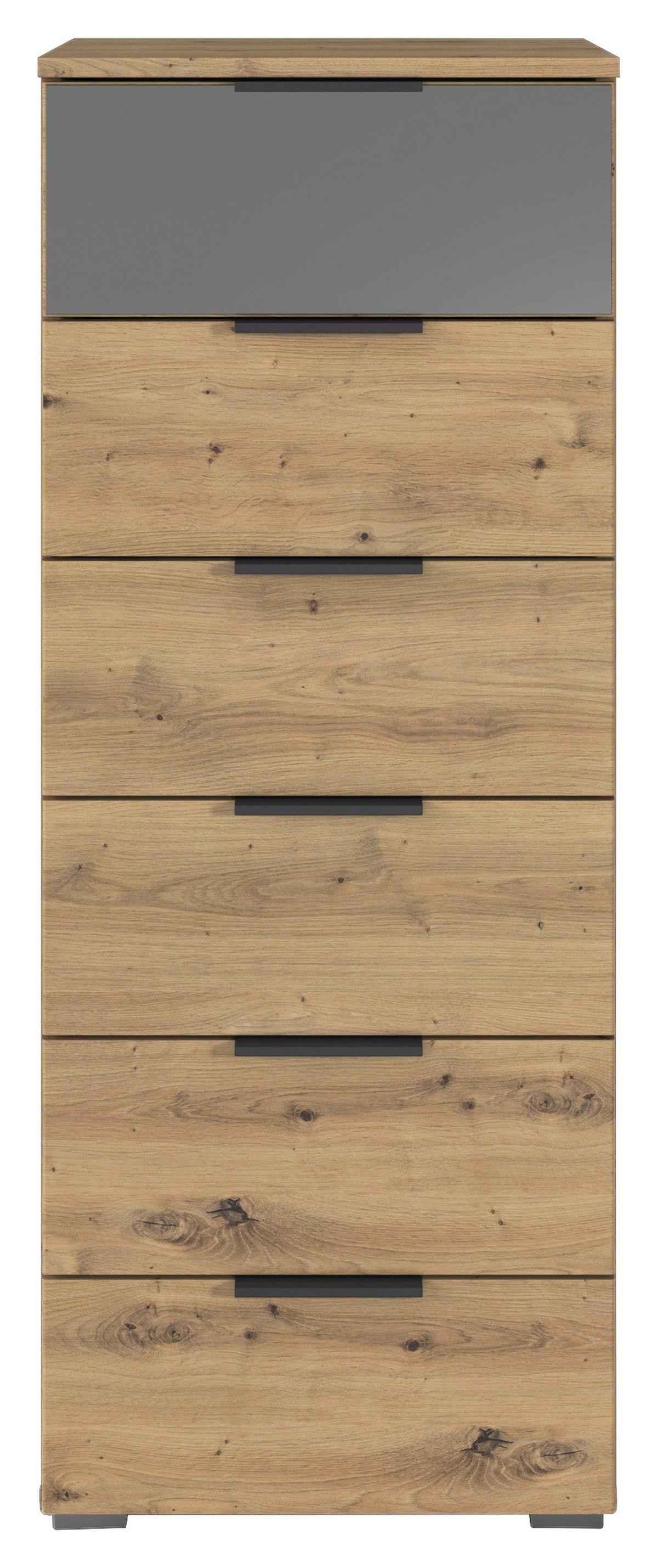 Kommode Skyla Eiche Dekor/Grauspiegel B:47cm - Alufarben, MODERN, Glas/Holzwerkstoff (47/119/42cm) - Rauch Möbel
