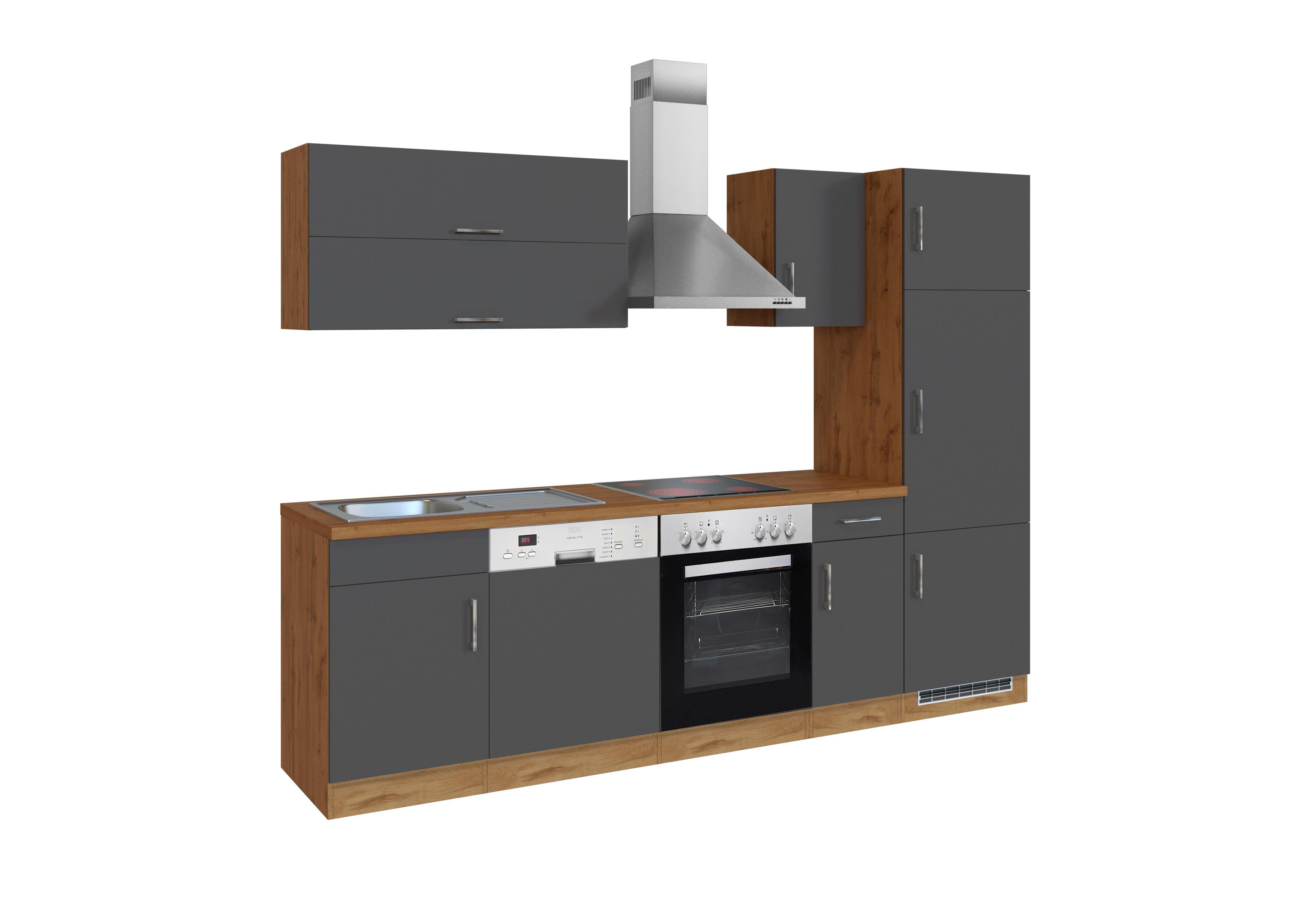 Küchenzeile Sorrento Mit Geräten 270 Cm Anthrazit - Anthrazit/Eiche Wotan, MODERN, Holzwerkstoff (270cm) - Held