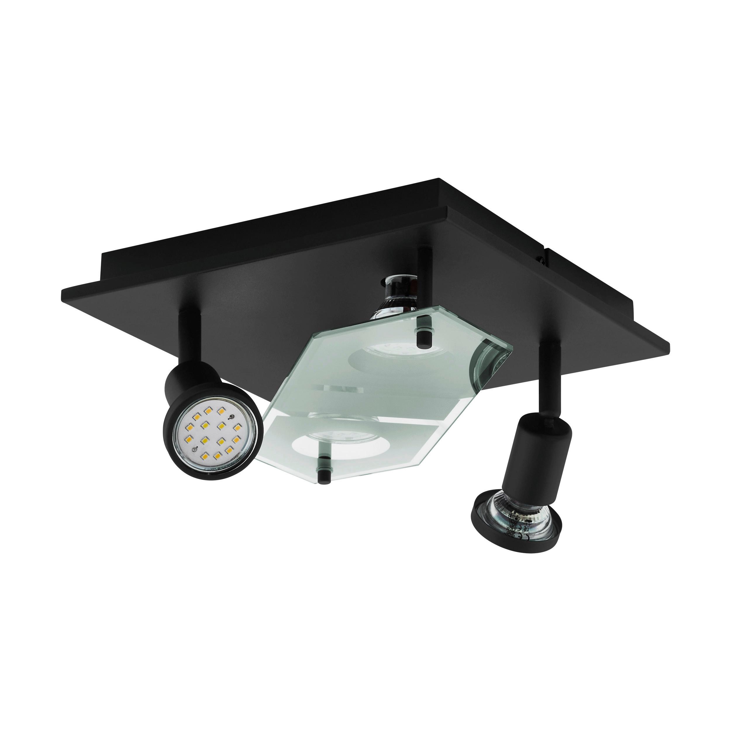 Led-wandleuchte Cabo 4-Flammig Inkl. 2 Spots - Klar/Schwarz, Basics, Glas/Metall (25/25/10cm) - Eglo