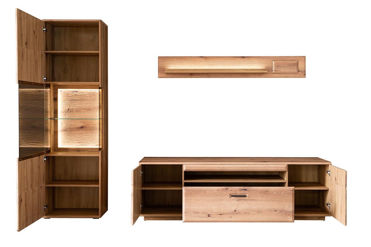 Wohnwand Eichefarben, B: 270 cm - Eichefarben, Design, Glas/Holzwerkstoff (270/206/50cm) - Livetastic