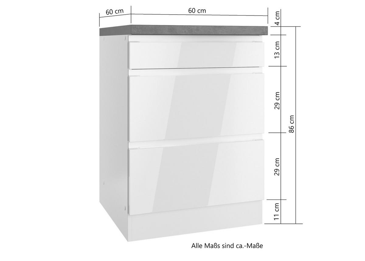 Küchenunterschrank Monza B: 60 Cm Weiß/eiche Dekor - Weiß Hochglanz/Eiche Wotan, LIFESTYLE, Holzwerkstoff (60/86/60cm) - Held