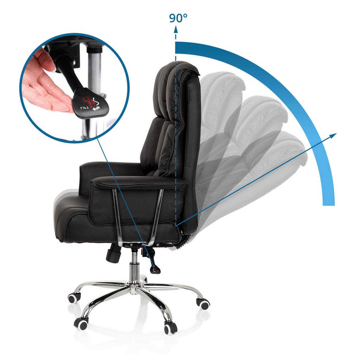 Chefsessel Commander Lederlook Schwarz bis 130kg - Chromfarben/Schwarz, MODERN, Kunststoff/Textil (75/130/64cm) - MID.YOU
