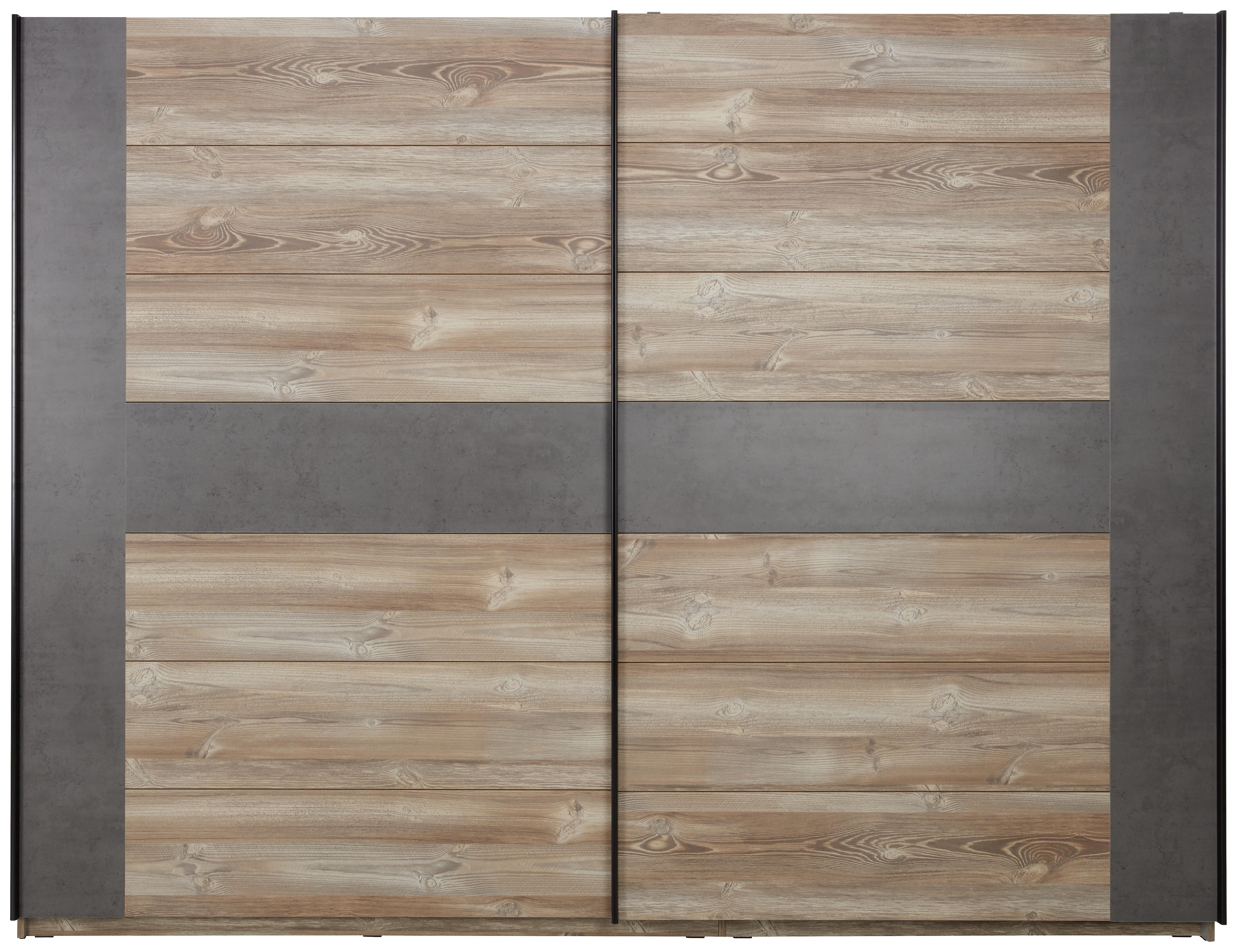 Šatní skříň s posuvnými dveřmi Chanton, 221x210 cm - barvy borovice/šedá, Lifestyle, kov/kompozitní dřevo (221/210/62cm) - Based