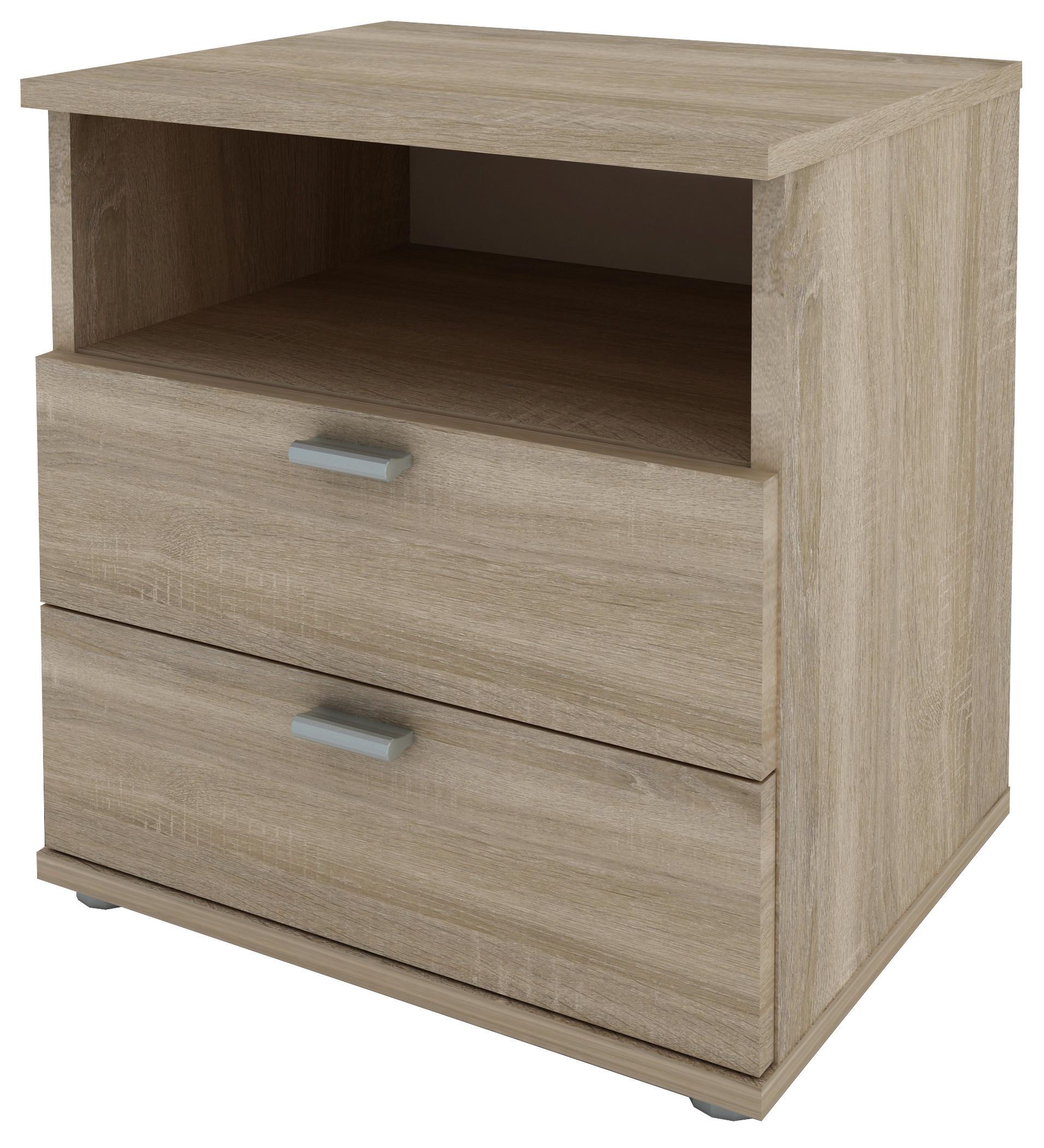 NOČNÍ STOLEK PLUTO - barvy dubu/barvy hliníku, Moderní, kompozitní dřevo/plast (45/47/35cm)