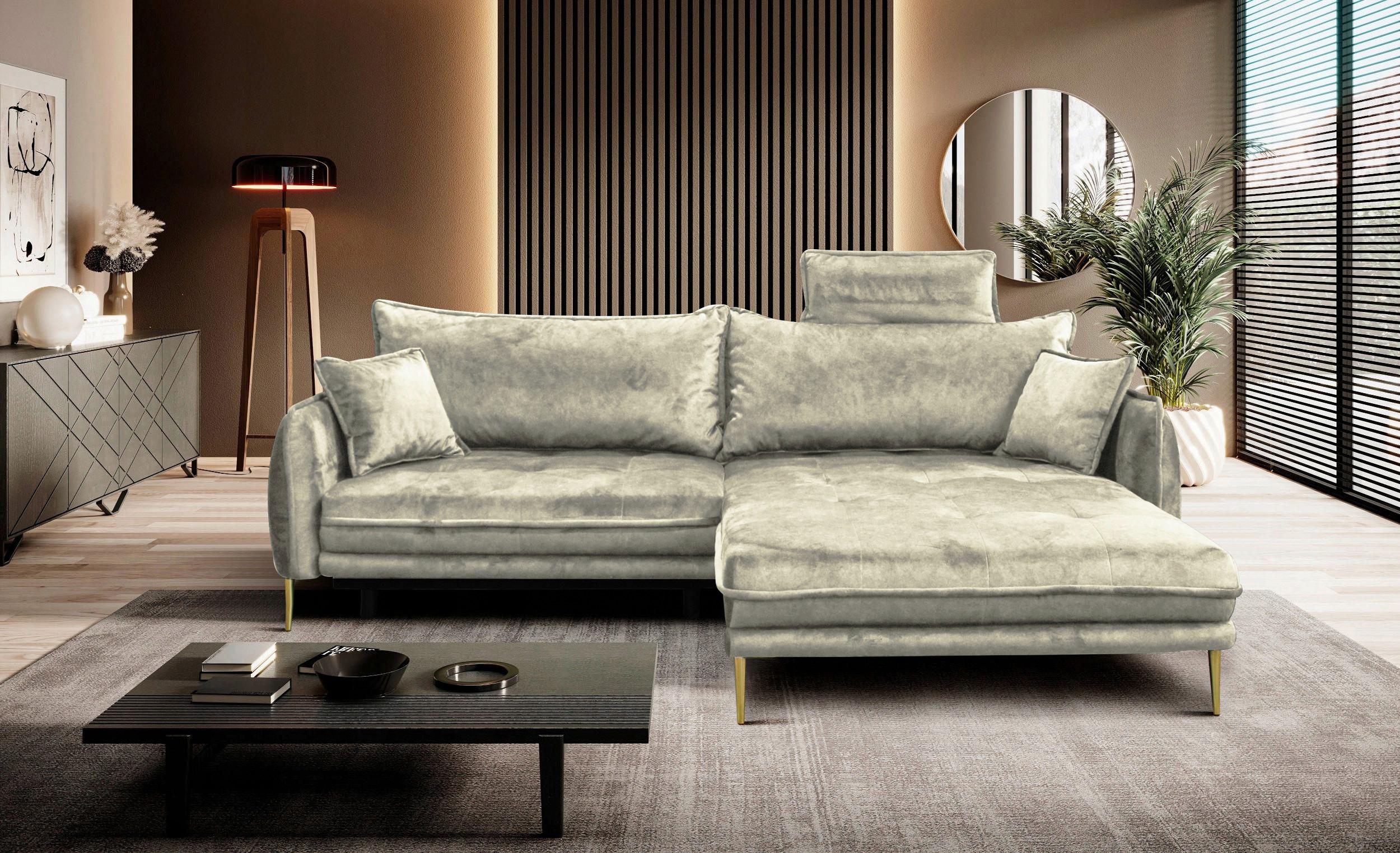 Ecksofa Whisper Creme S: 264x196 cm - Goldfarben/Creme, Design, Textil (264/196cm) - MID.YOU