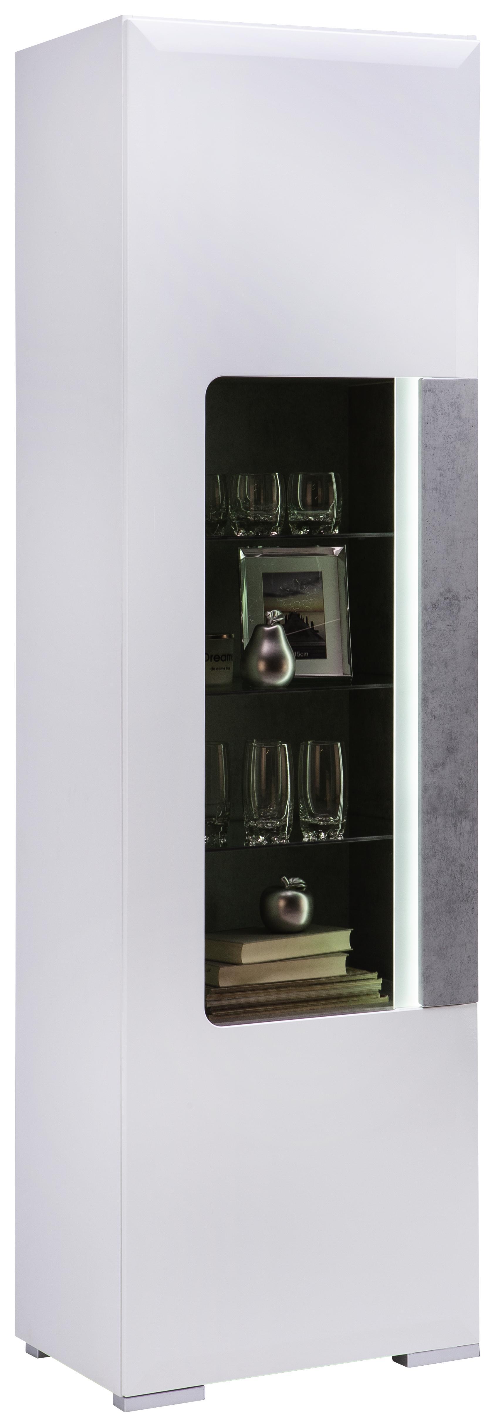 Vitrin Toronto - Világosszürke/Fehér, modern, Faalapú anyag/Üveg (57,9/196/42cm) - Ombra