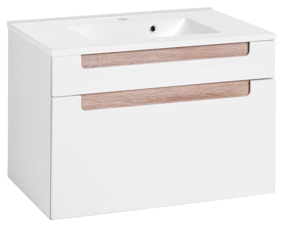 Waschbecken mit Unterschrank Siena B: 80cm Weiß/Eiche Dekor - Weiß/Sonoma Eiche, MODERN, Holzwerkstoff/Stein (80cm) - Held