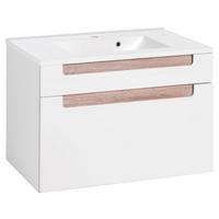 Waschbecken mit Unterschrank Siena B: 80cm Weiß/Eiche Dekor - Weiß/Sonoma Eiche, MODERN, Holzwerkstoff/Stein (80cm) - Held