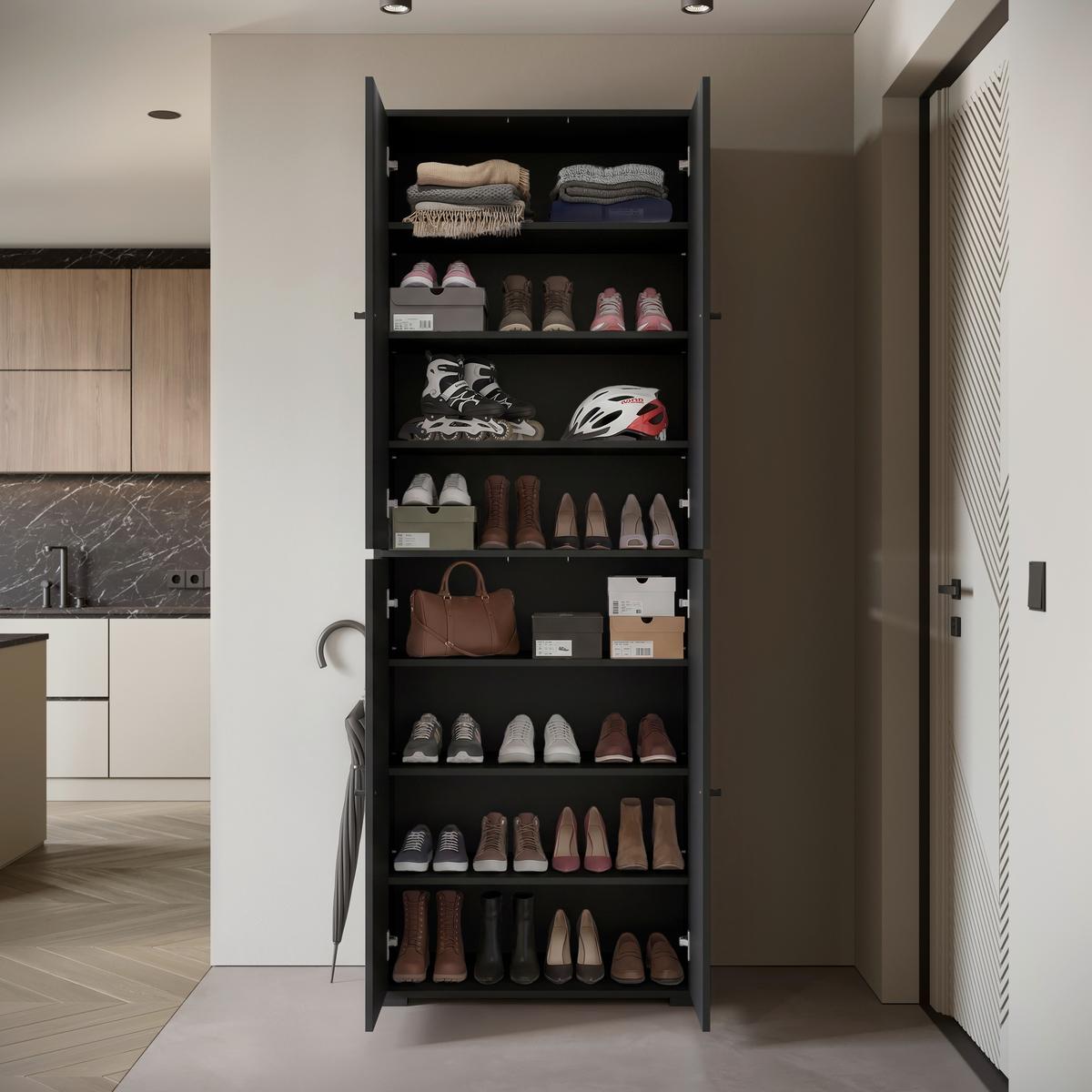 Schuhschrank Dino 023 Schwarz B: 70 Cm - Schwarz, Basics, Holzwerkstoff (70/190/33cm) - P & B