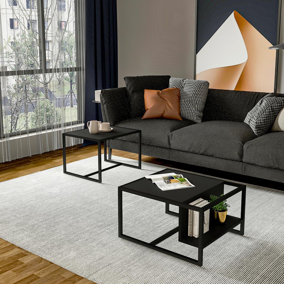 Couchtisch Bati Anthrazit B: 60-63 Cm - Anthrazit/Schwarz, Design, Holzwerkstoff/Metall (60-63/45-40/50-55cm) - Livetastic