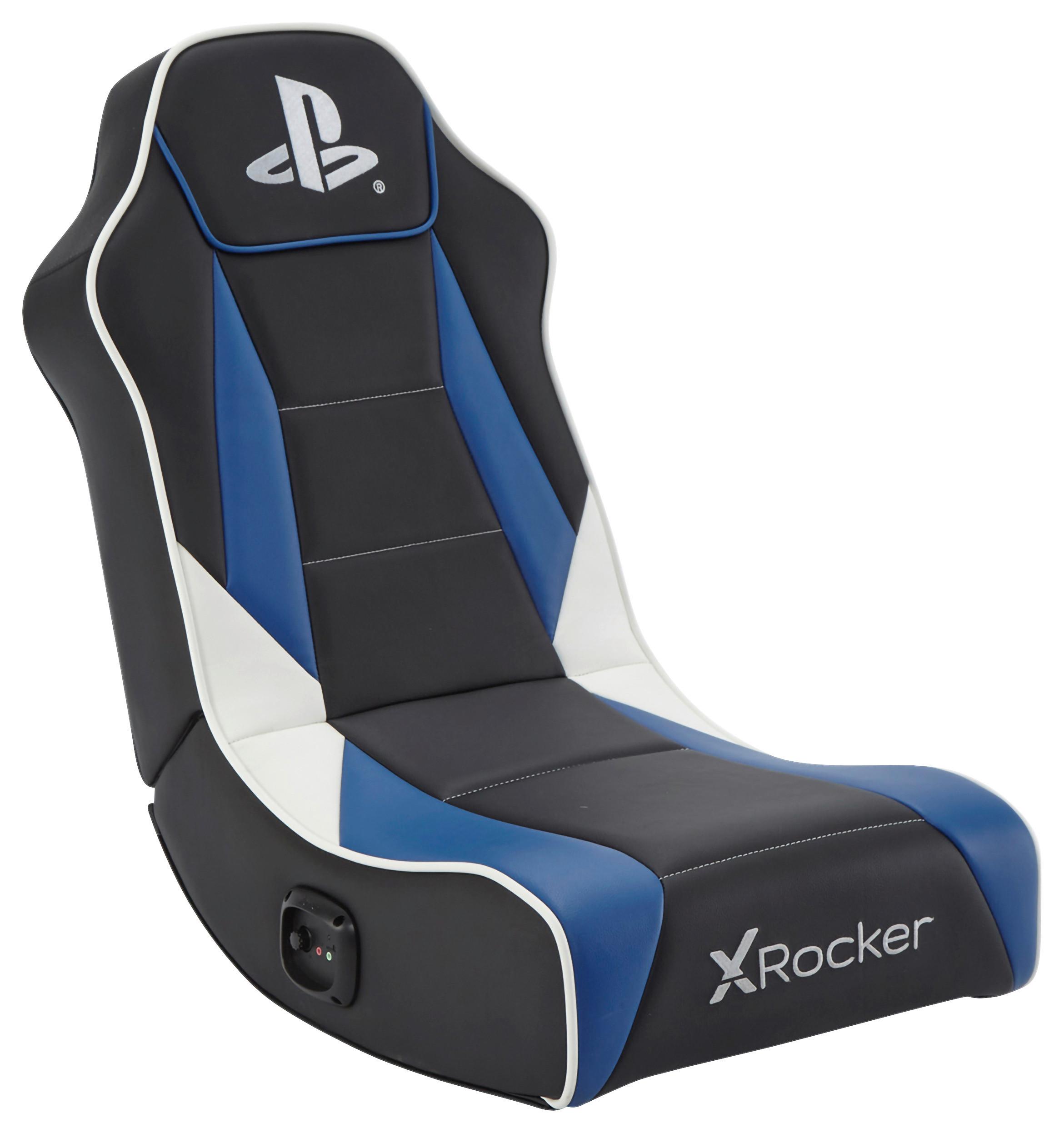 Gamingsessel Playstation Blau/Schwarz/Weiß B: 42 cm - Blau/Schwarz, MODERN, Leder/Holzwerkstoff (42/68/74cm) - X Rocker
