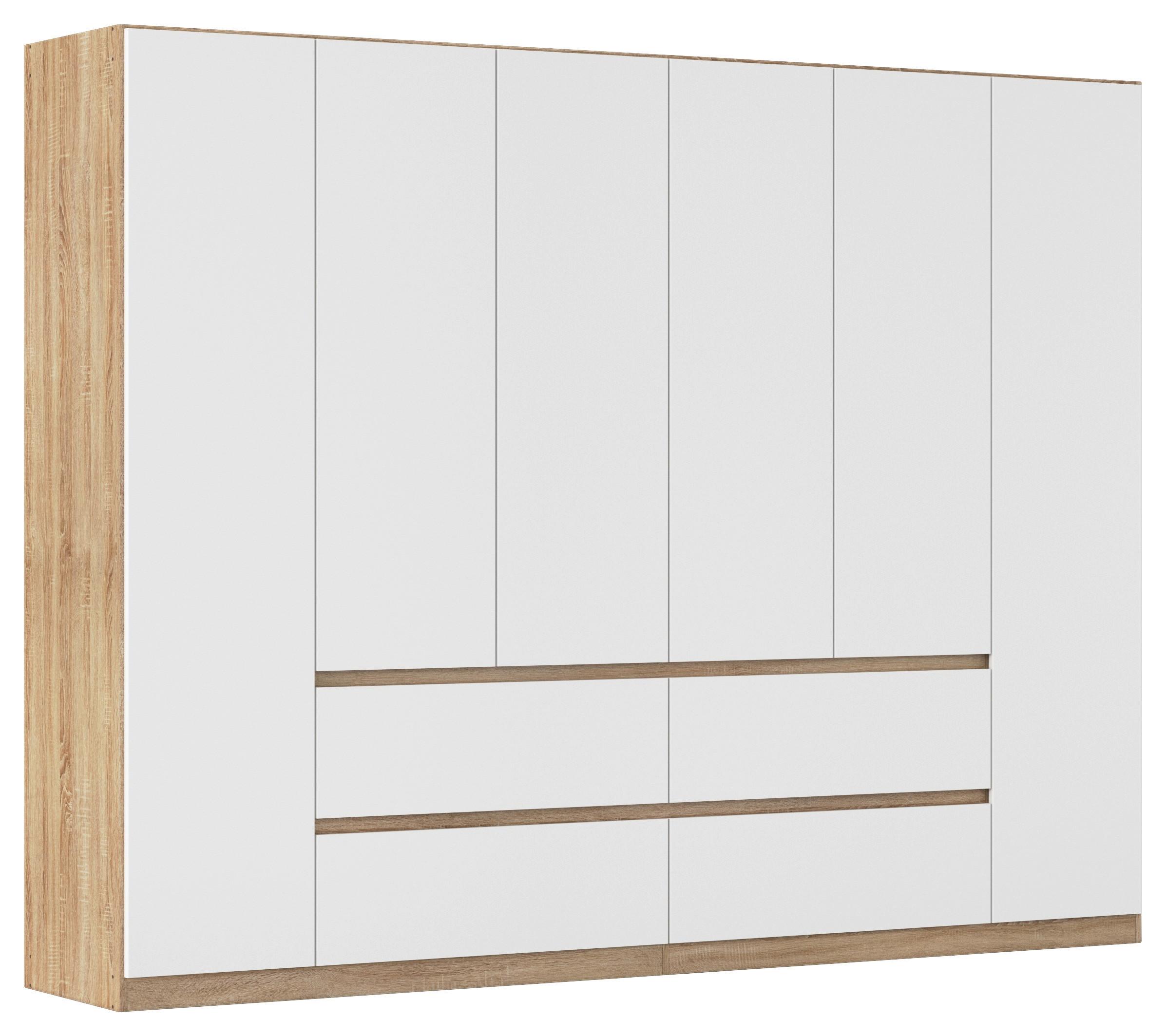 Drehtürenschrank Mit Schublade 271 Cm Mainz, Weiß/eiche