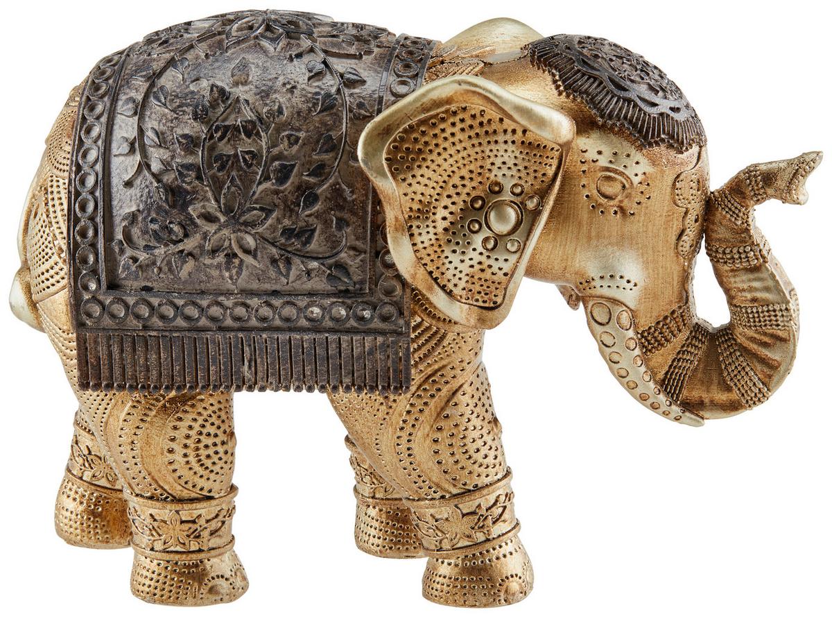 Dekofigur Elefant H: 11 cm Kunststoff für In- & Outdoor - Goldfarben/Braun, LIFESTYLE, Kunststoff (15,5/7/11cm) - Luca Bessoni