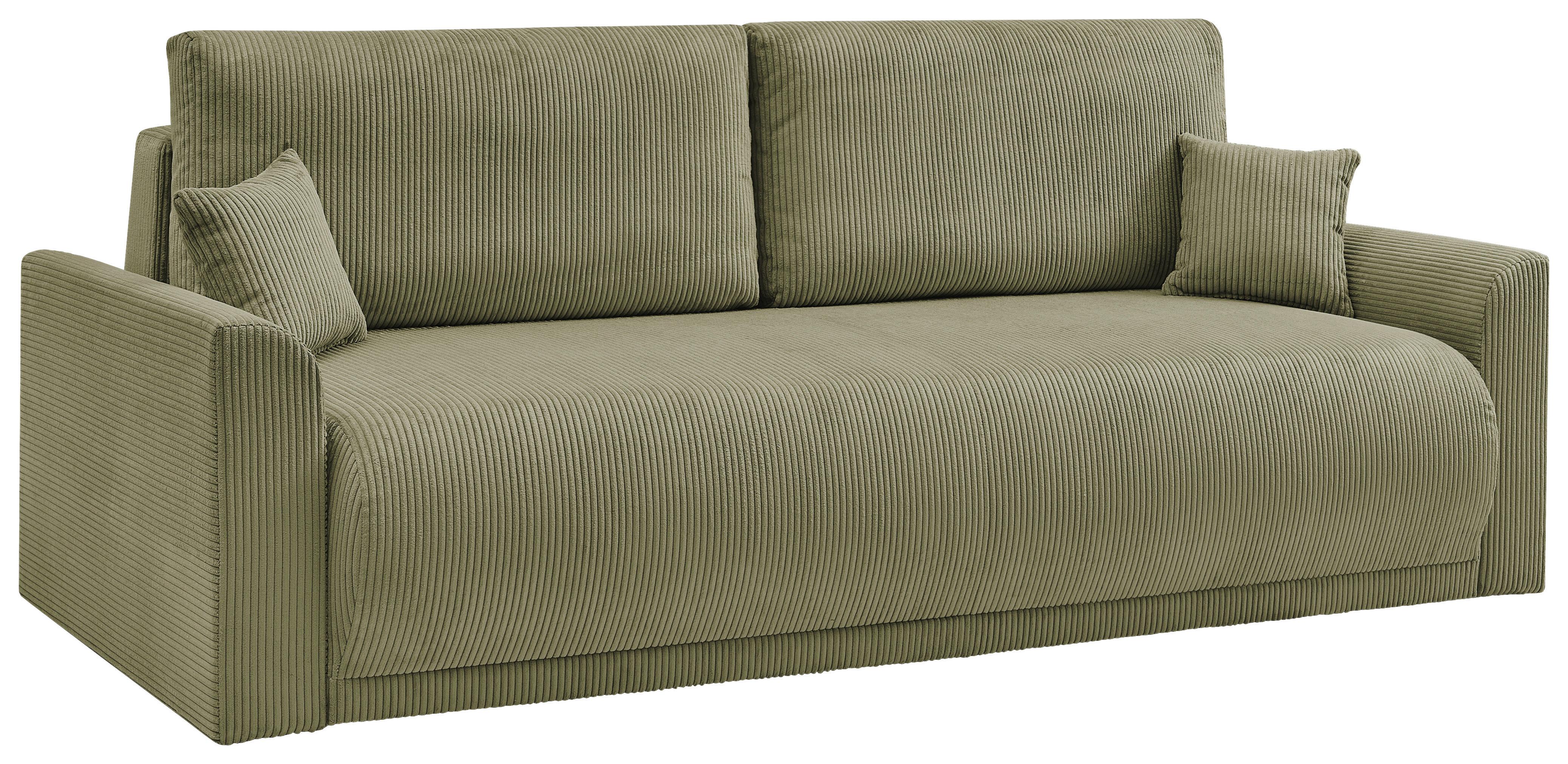 Rozkládací pohovka KIM, olivově zelený manšestr - olivově zelená, Moderní, dřevo (234/90/103cm)