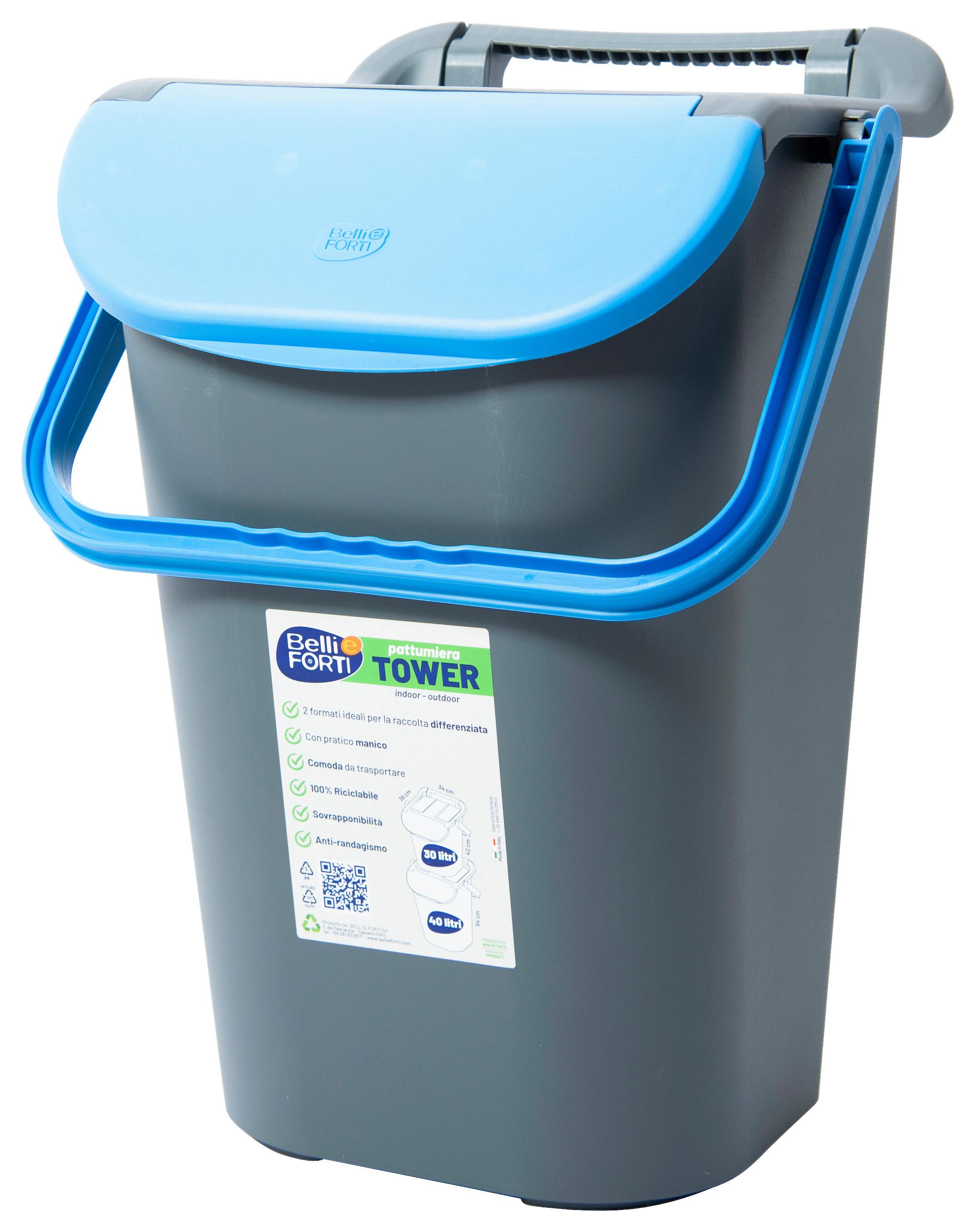 Mülleimer Tower mit Deckel 40l Kunststoff Blau/Grau - Blau/Grau, Basics, Kunststoff (34/38/54cm)
