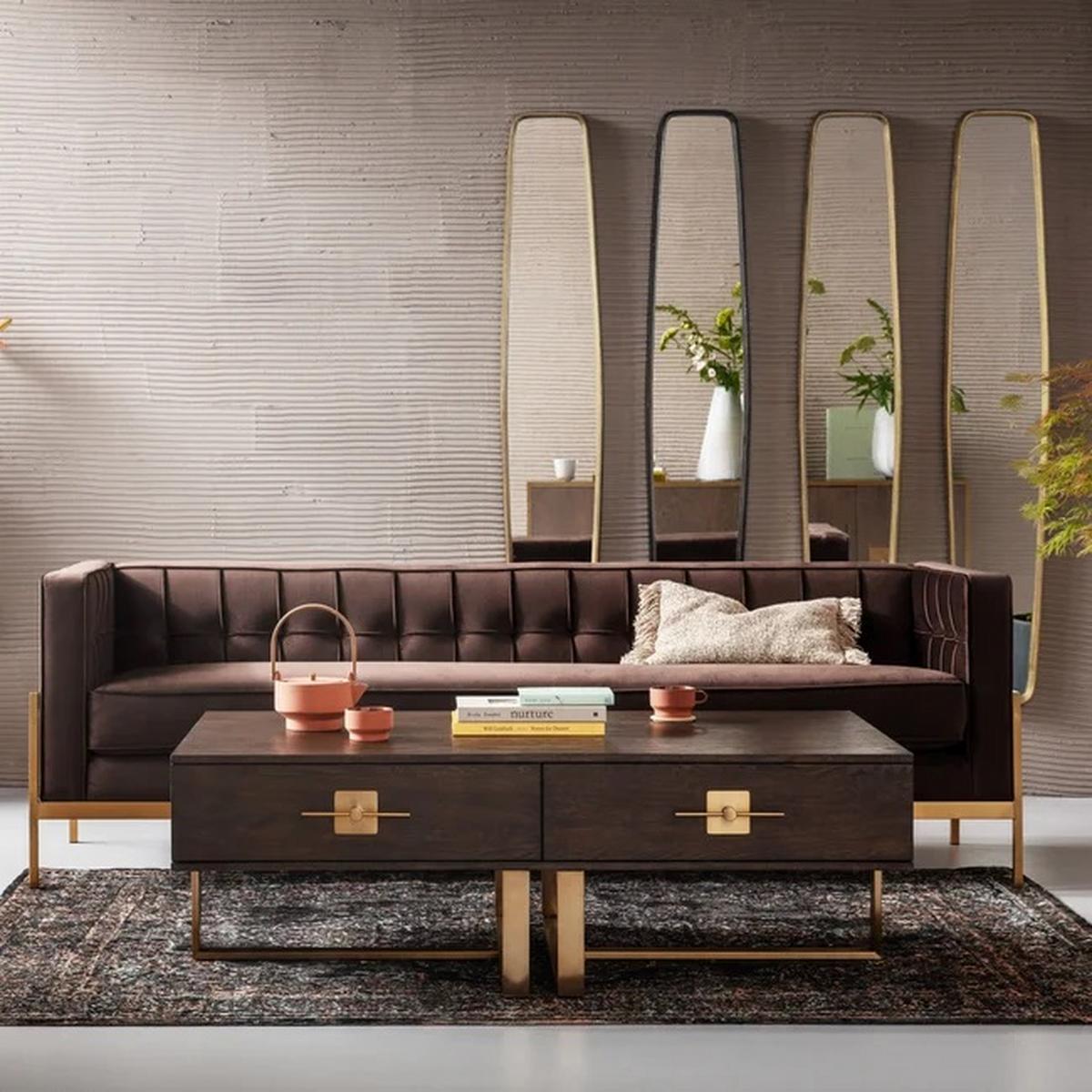 Couchtisch Osaka - Messingfarben/Braun, Trend, Holzwerkstoff/Metall (137,4/45,5/77cm) - Kare-Design