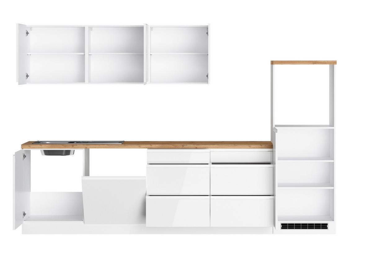 Küchenzeile Monza ohne Geräte B: 300 cm Weiß/Eiche Dekor - Weiß Hochglanz/Eiche Wotan, LIFESTYLE, Holzwerkstoff (300cm) - Held