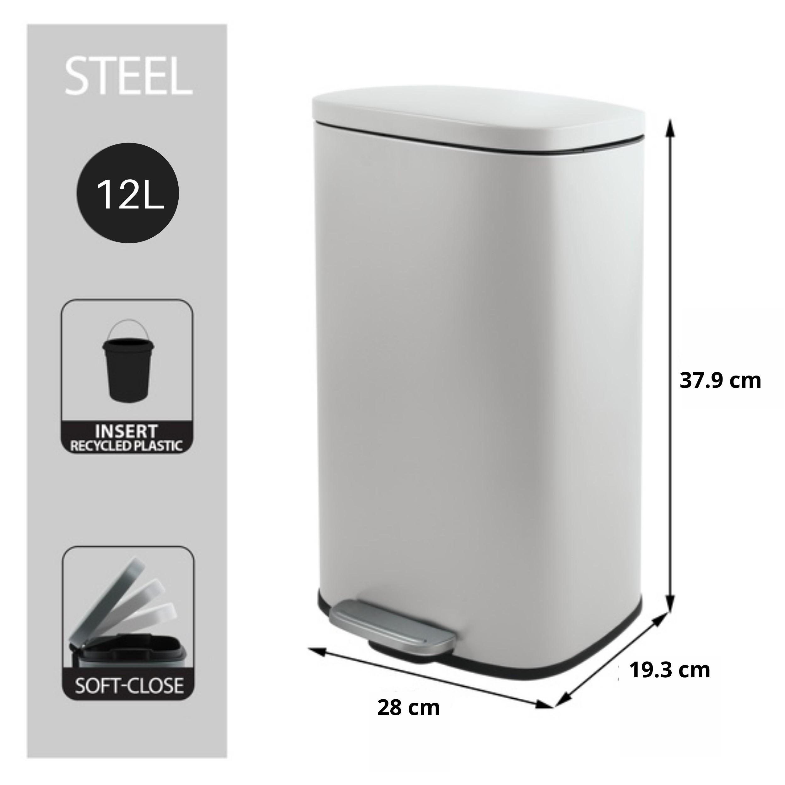 Treteimer Akira 12l Weiß Metall Lbh: 28x19,3x37,9 Cm - Schwarz/Weiß, Basics, Kunststoff/Metall (28/19,3/37,9cm) - Spirella
