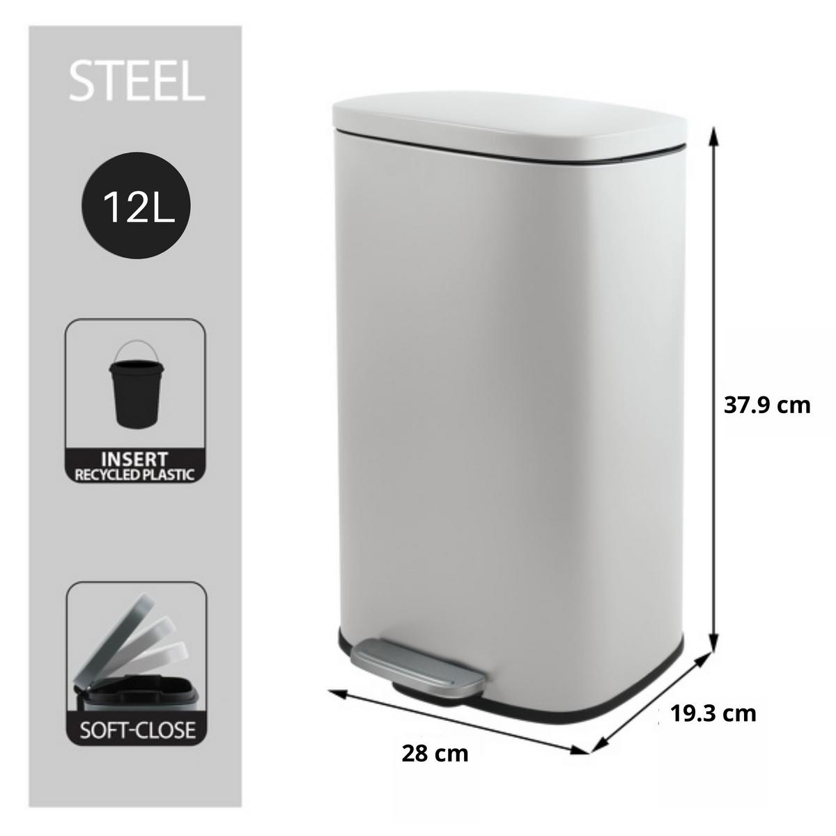Treteimer Akira 12l Weiß Metall Lbh: 28x19,3x37,9 Cm - Schwarz/Weiß, Basics, Kunststoff/Metall (28/19,3/37,9cm) - Spirella