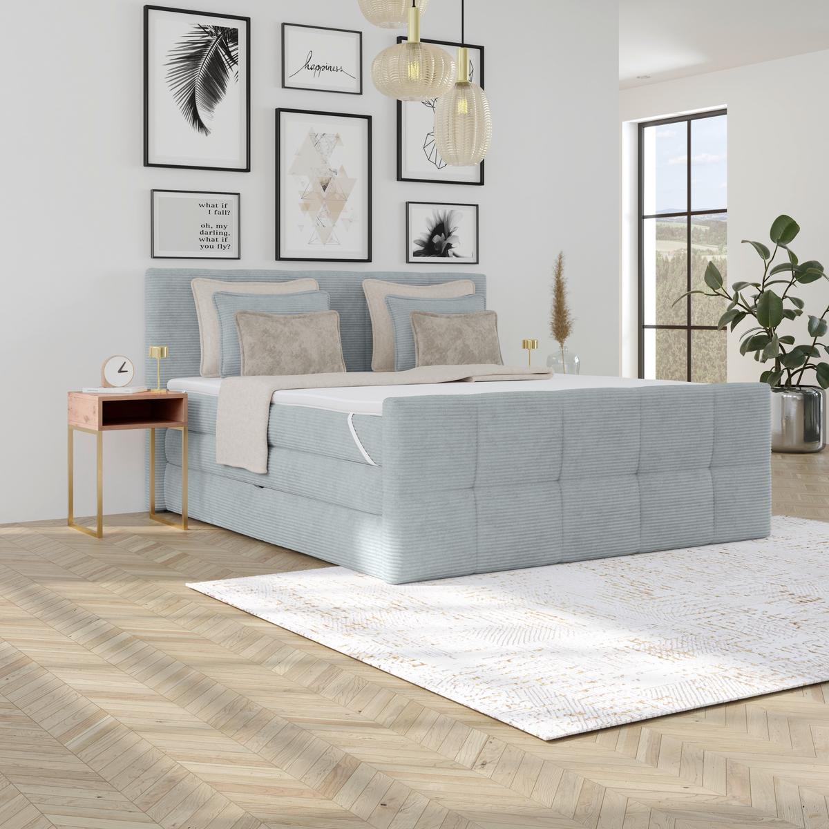 Boxspringbett mit Topper mit Bettkasten 180x200 cm Medino - Silberfarben, KONVENTIONELL, Holz/Holzwerkstoff (180/200cm)