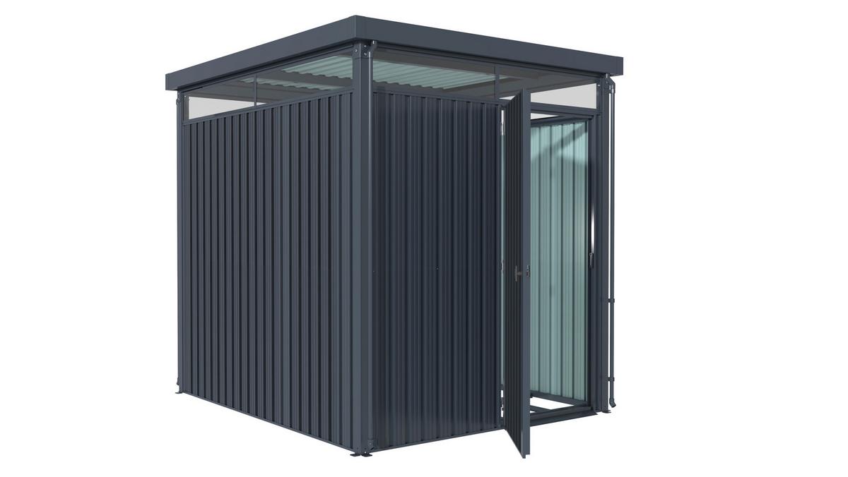 Gerätehaus Mit Flachdach 204x226x245 Cm - Anthrazit, Basics, Metall (204/226/245cm)