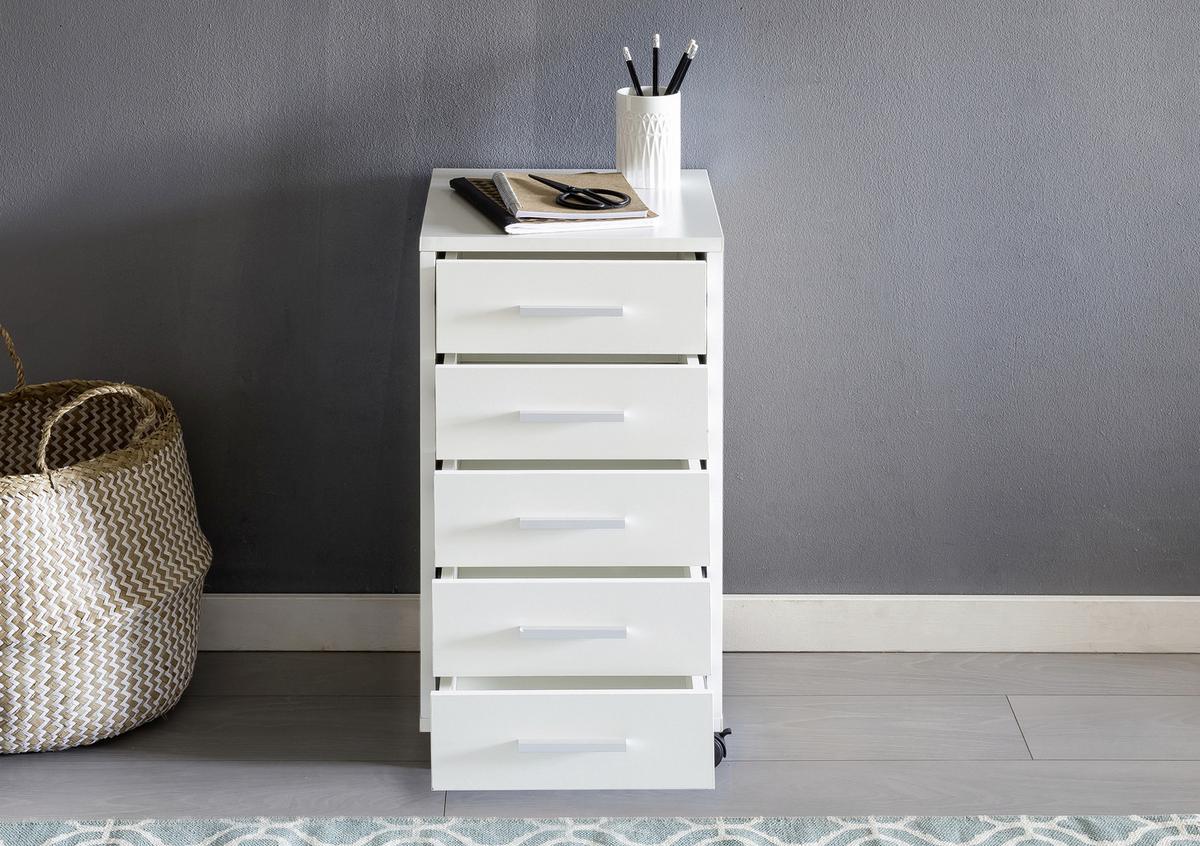 Rollcontainer Weiß Lisa BxHxT 33x63x38 cm - Weiß, KONVENTIONELL, Holzwerkstoff/Kunststoff (33/63/38cm) - MID.YOU