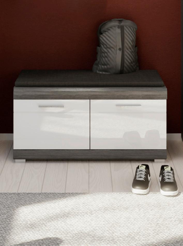 Sitzbank Scout Grau/Weiß B: 90 cm - Weiß Hochglanz/Grau, Design, Holzwerkstoff (90/44/40cm) - MID.YOU