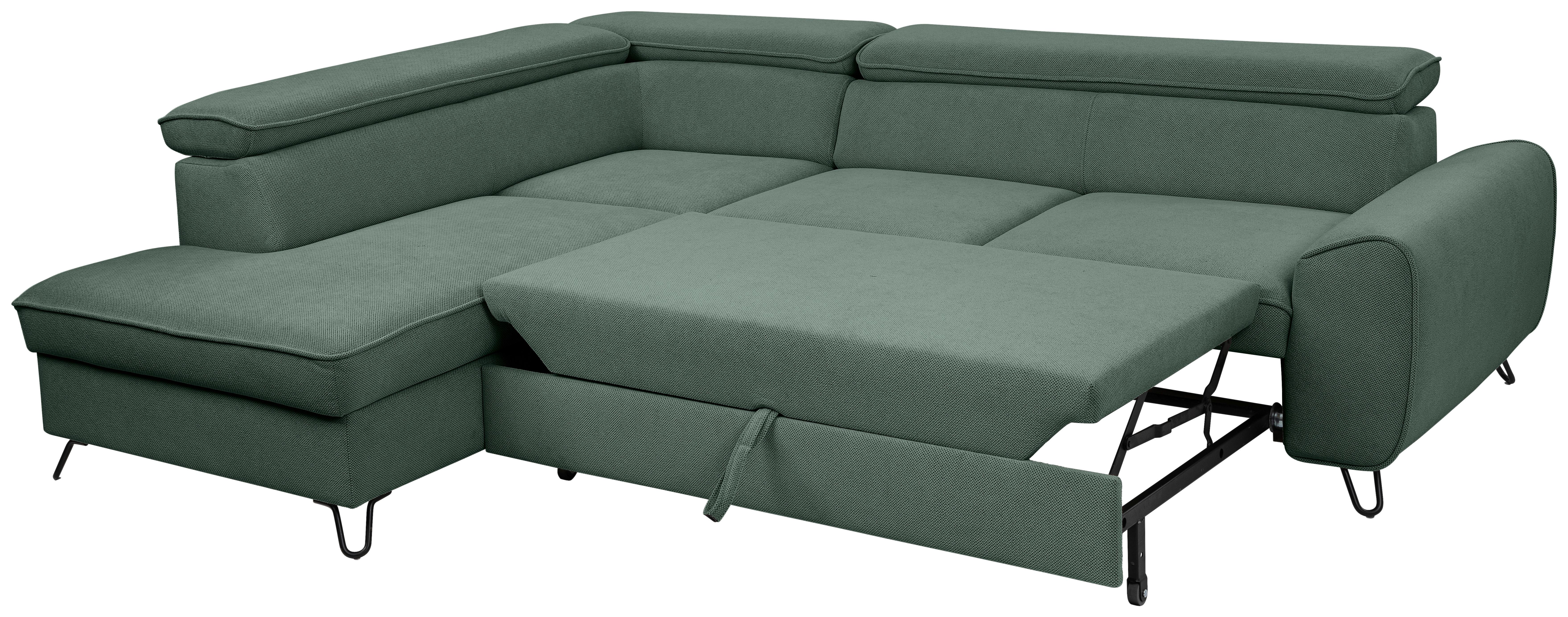 Rohová sedačka IDYLLA, levá lesní zelená,úl.prostor,lůžko - černá/lesní zelená, Design, kov/textil (200/250cm)